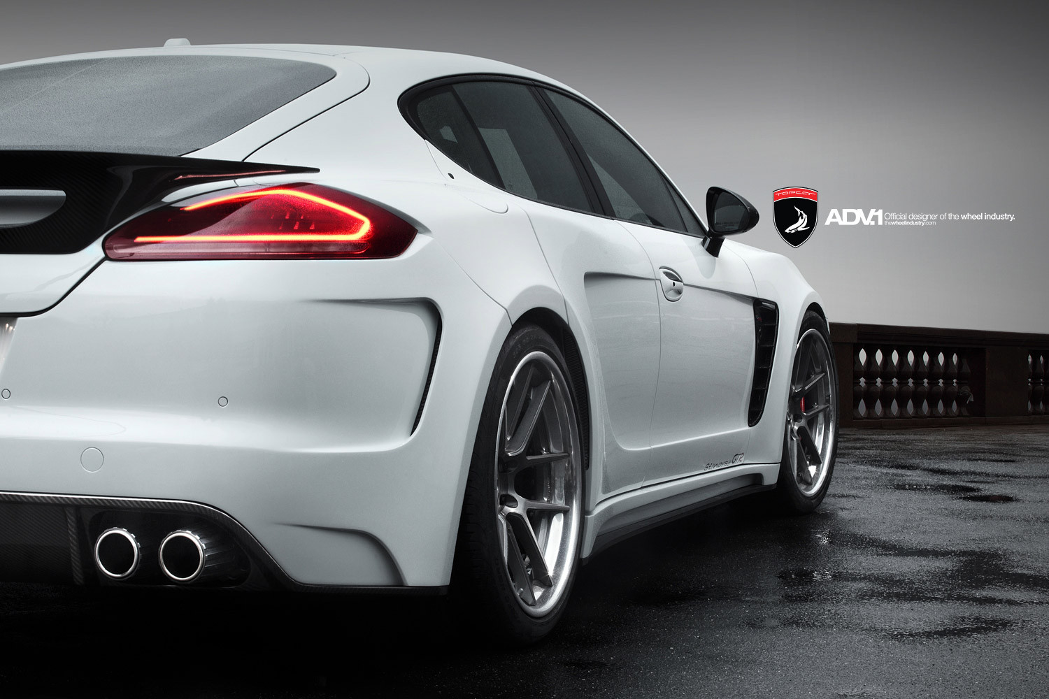 White Porsche Panamera with Custom Red Taillights - Photo by ADV.1