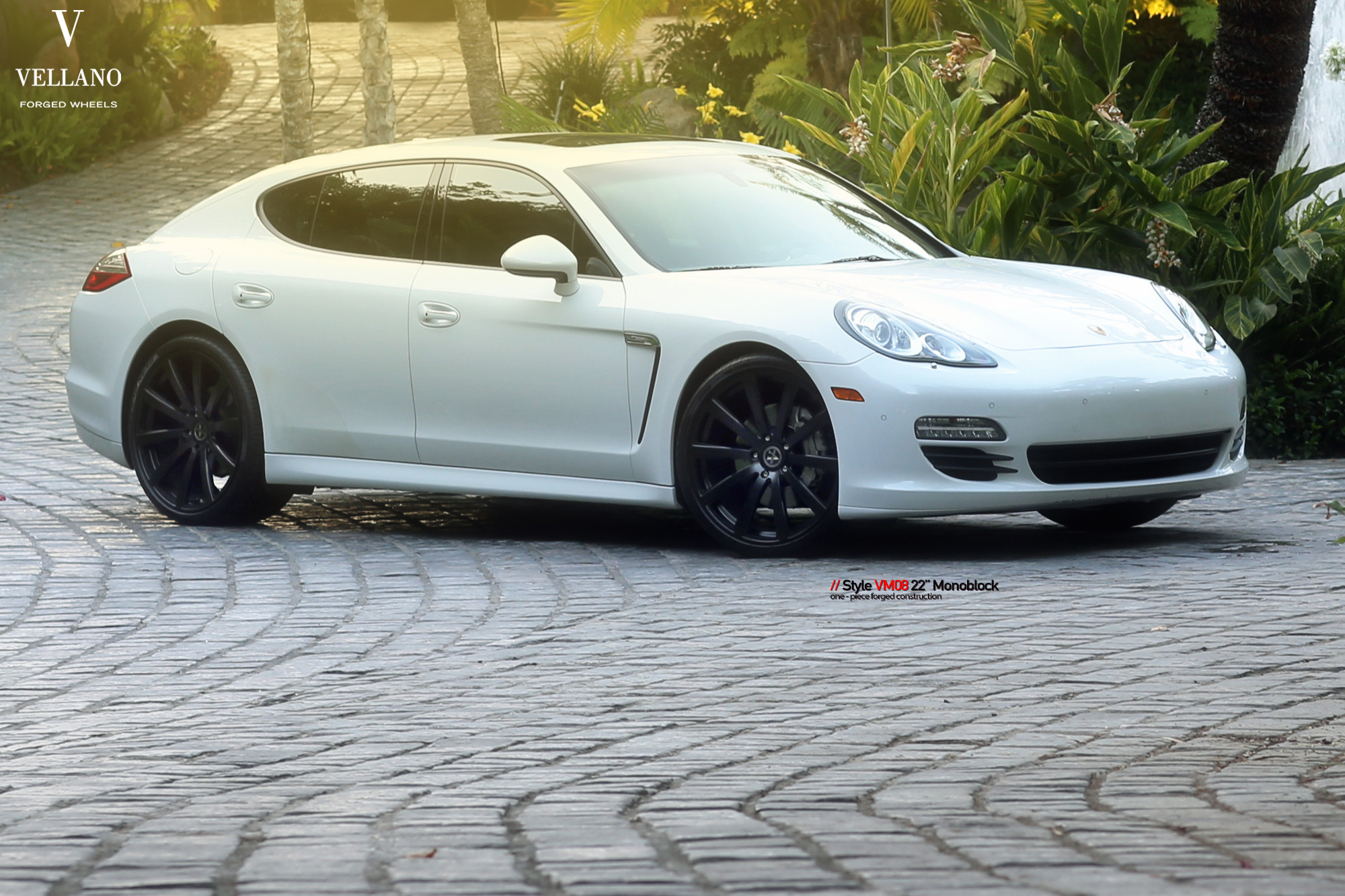 Custom Halo Headlights on White Porsche Panamera - Photo by Vellano
