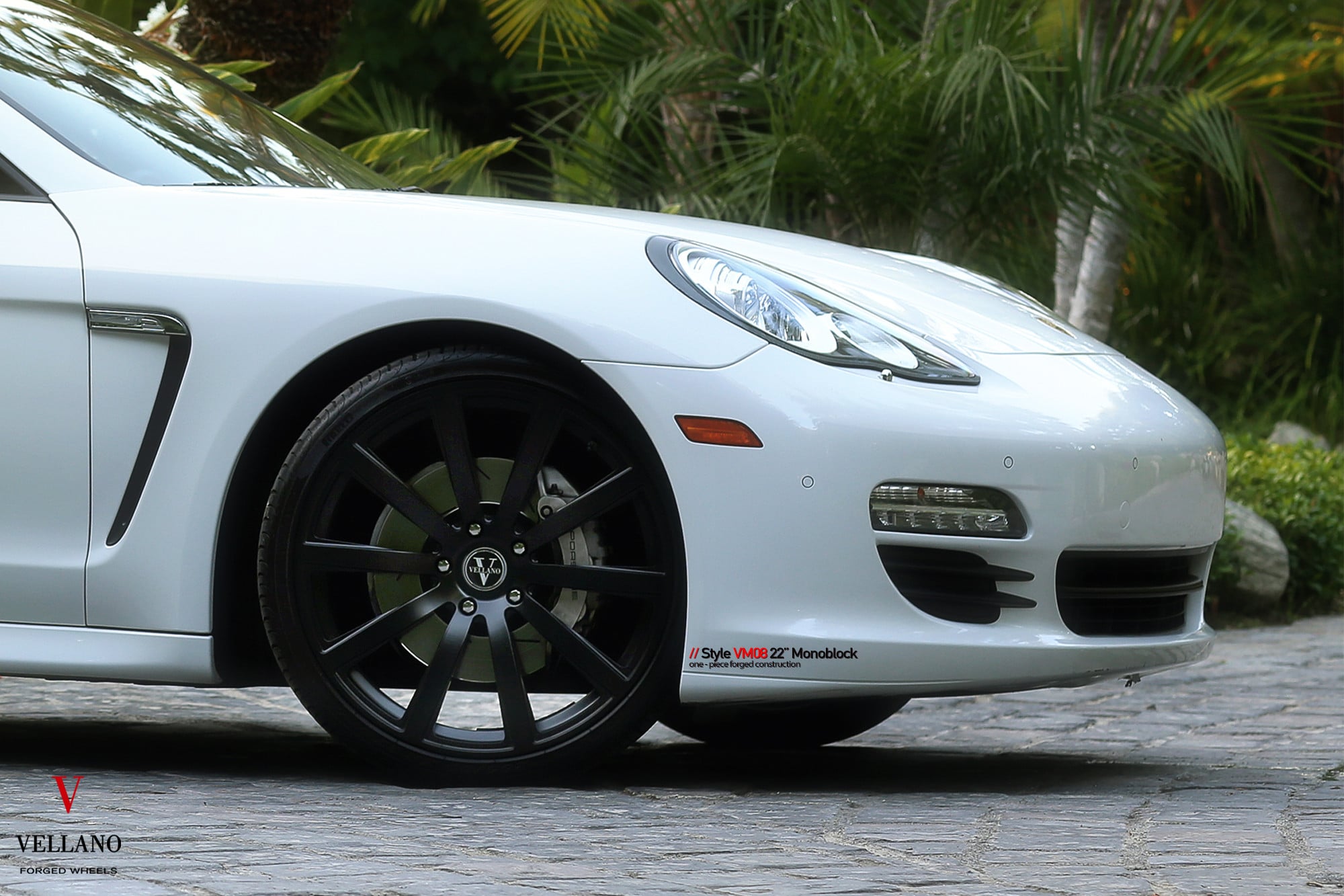 Black Vellano Wheels on White Porsche Panamera - Photo by Vellano