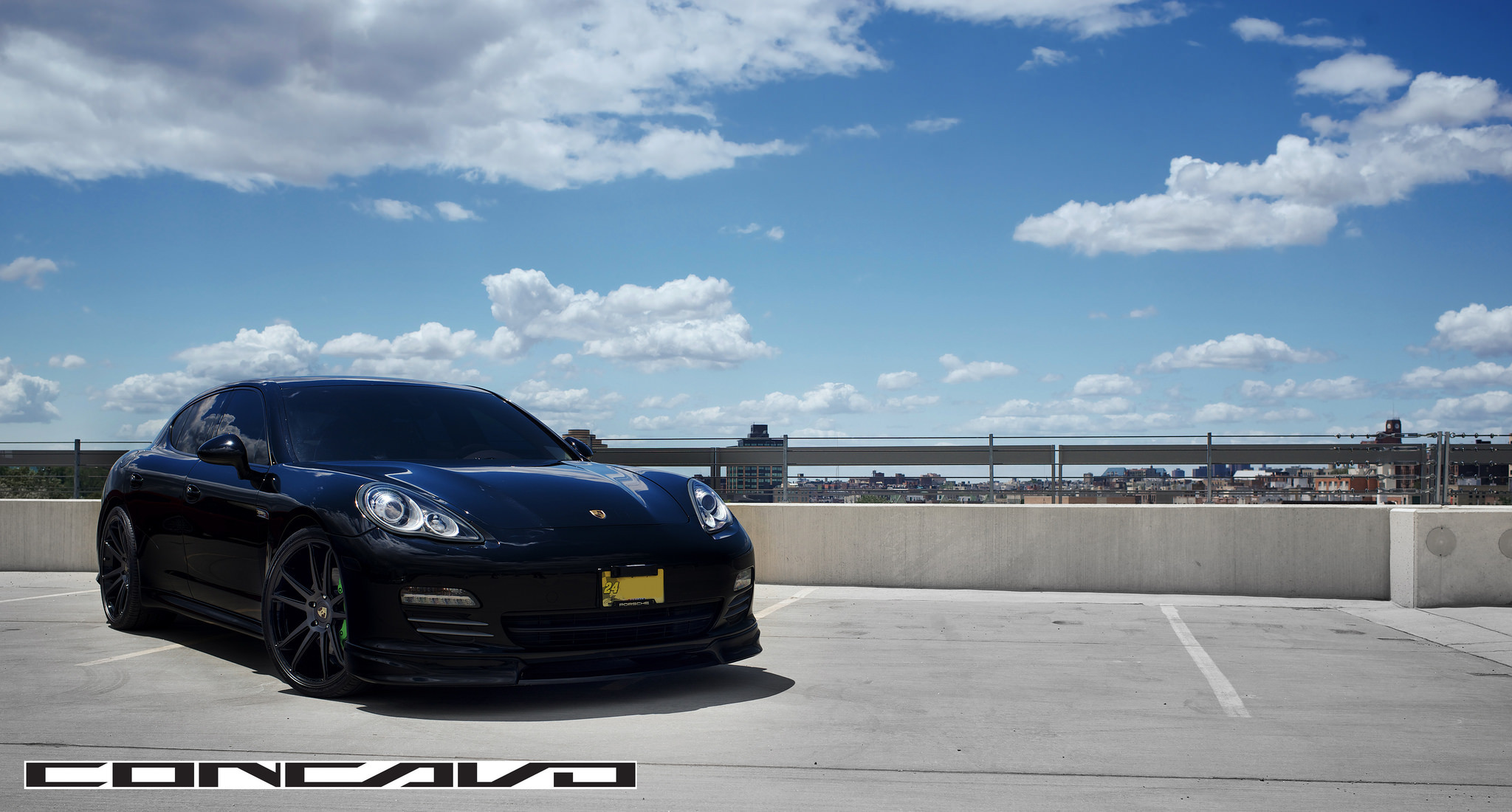 Crystal Clear Headlights on Black Porsche Panamera - Photo by Concavo Wheels