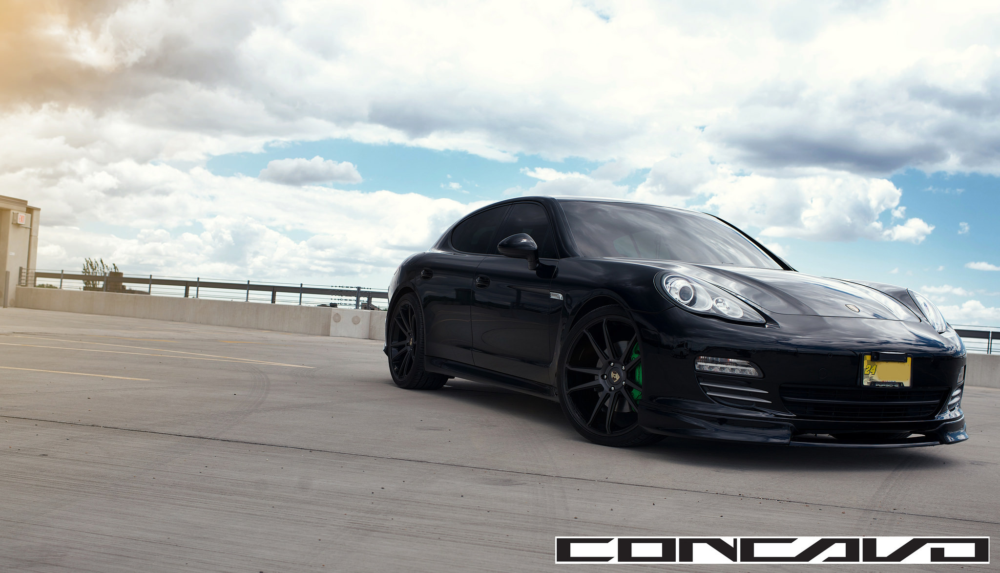 Custom Front Lip on Black Porsche Panamera - Photo by Concavo Wheels