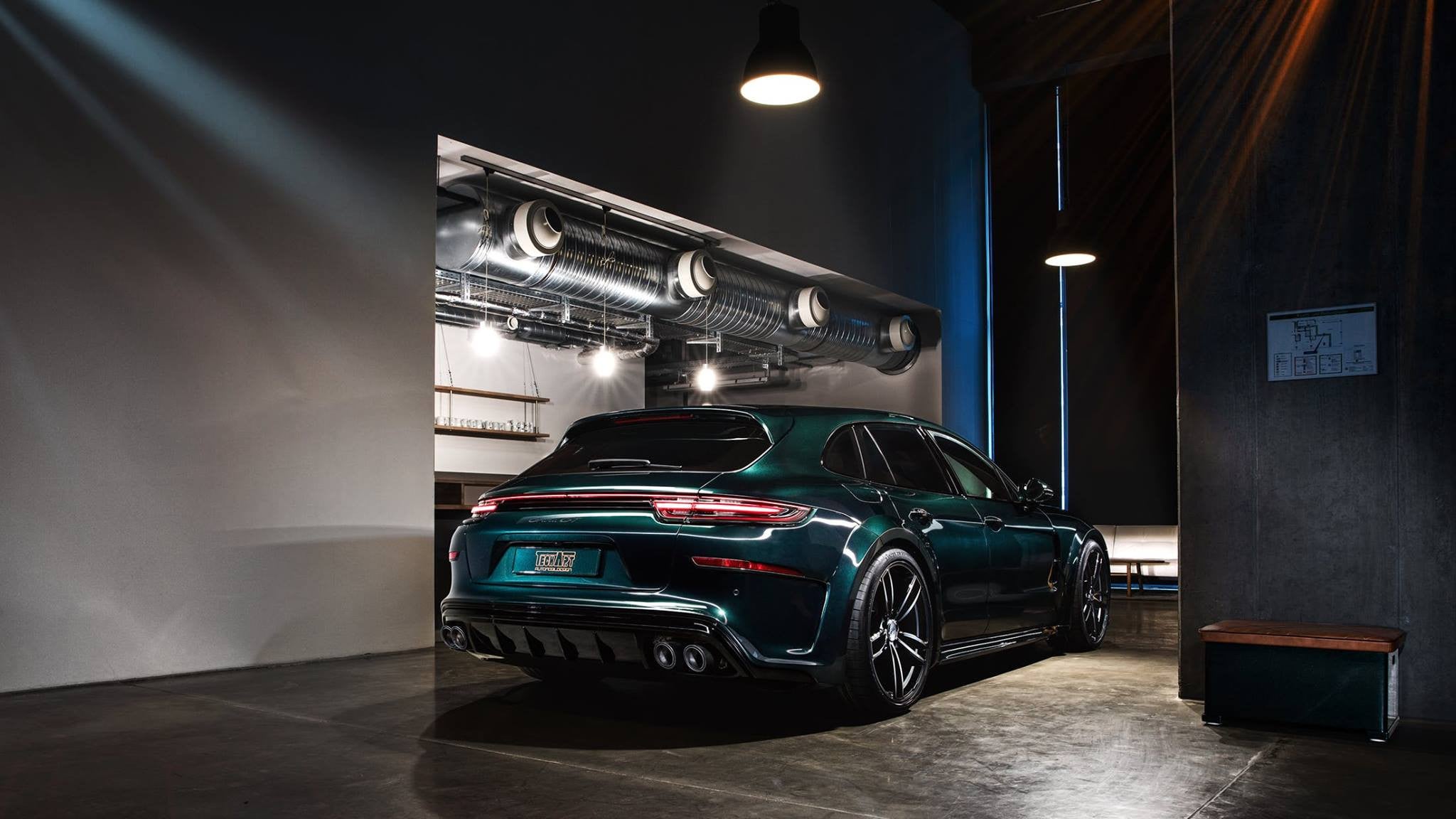 Dark Green Porsche Panamera with Aftermarket Rear Diffuser - Photo by Project 85 Automotive