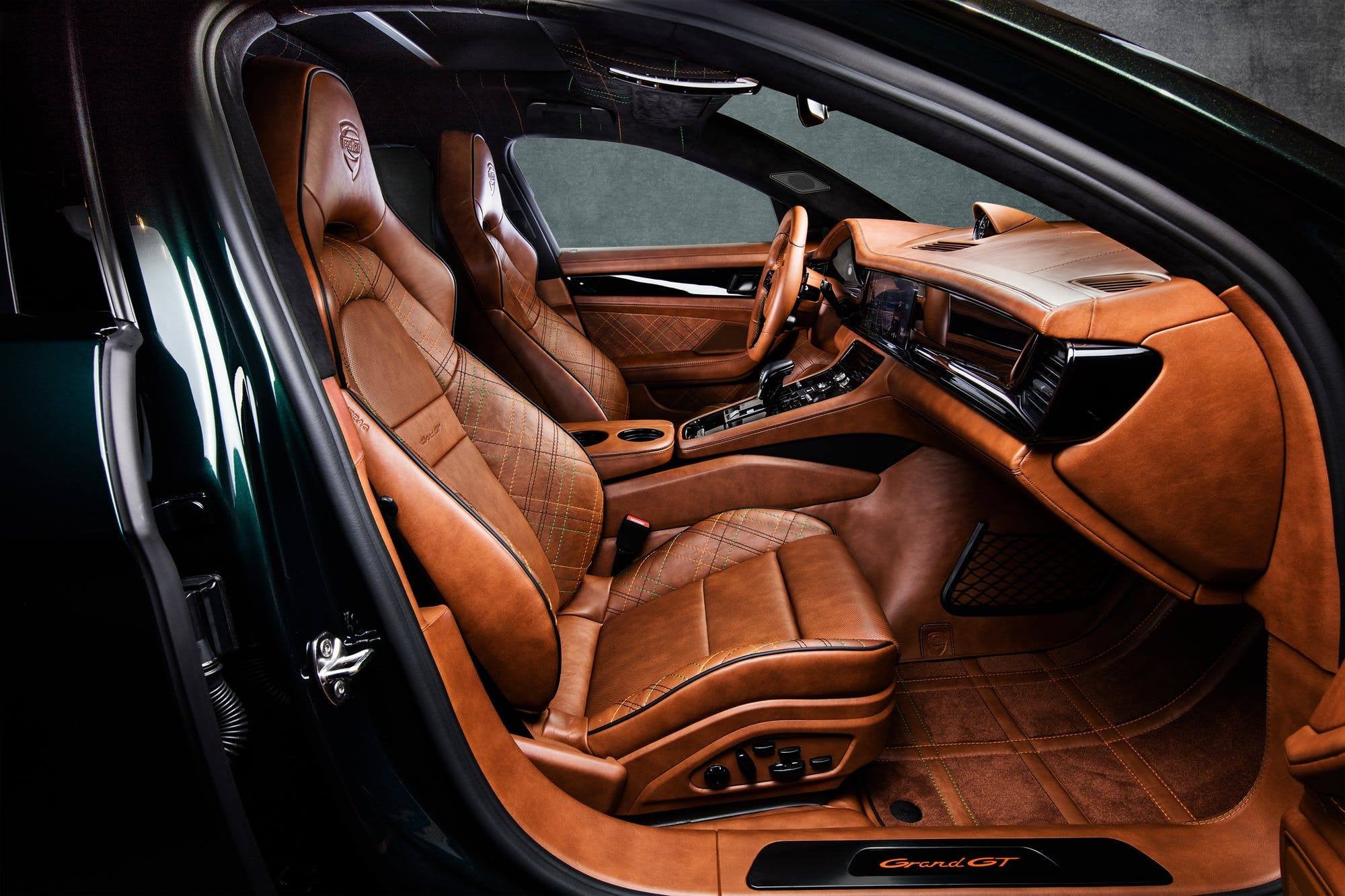 Custom Interior Kit in Dark Green Porsche Panamera - Photo by Project 85 Automotive