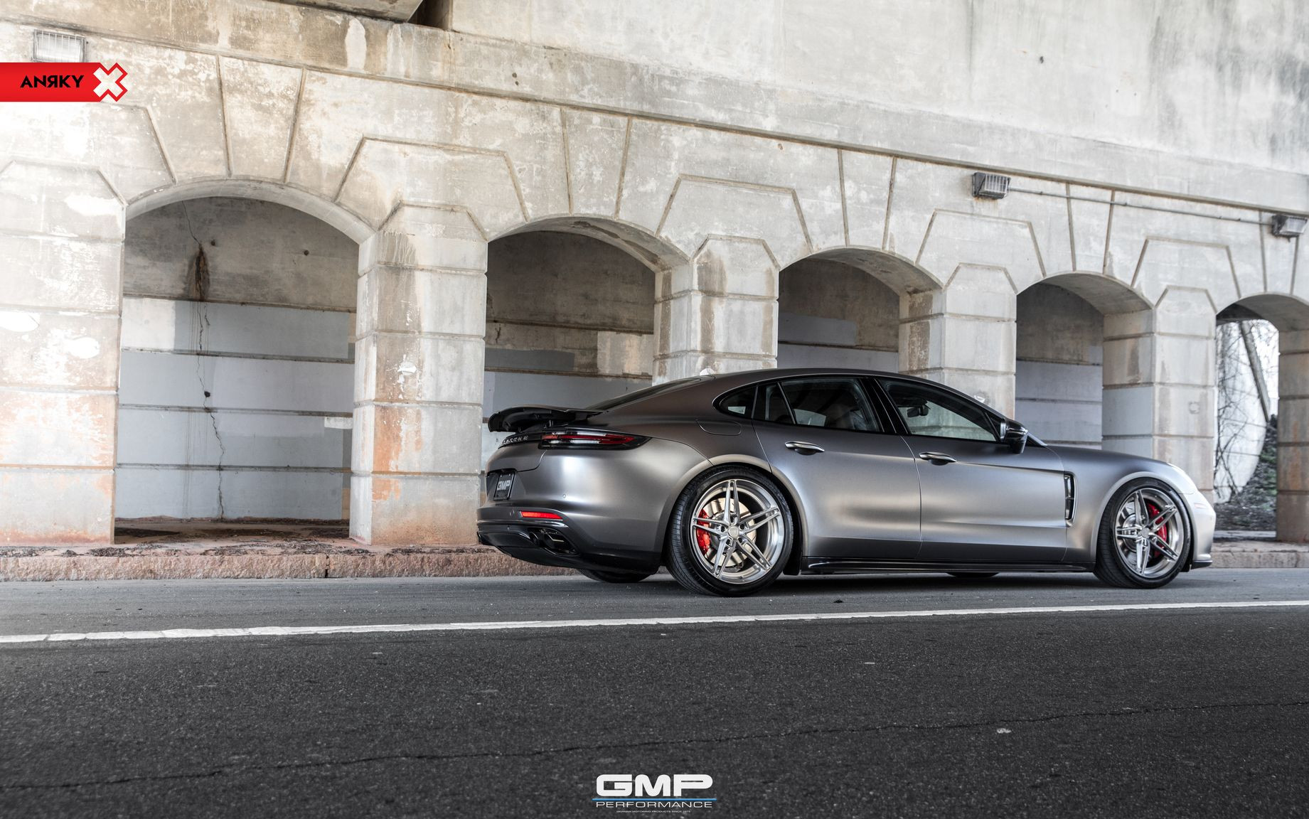Custom Style Rear Spoiler on Gray Porsche Panamera - Photo by Anrky Wheels