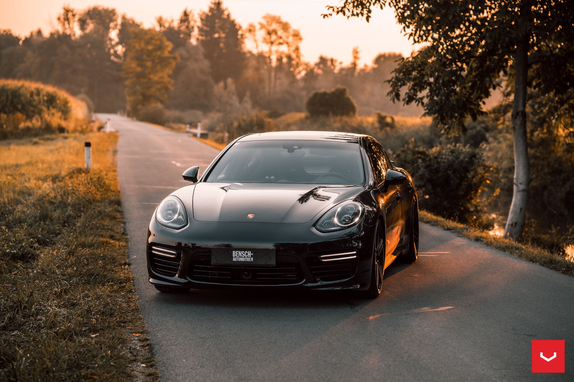 Black Porsche Panamera with Custom Halo Headlights - Photo by Vossen