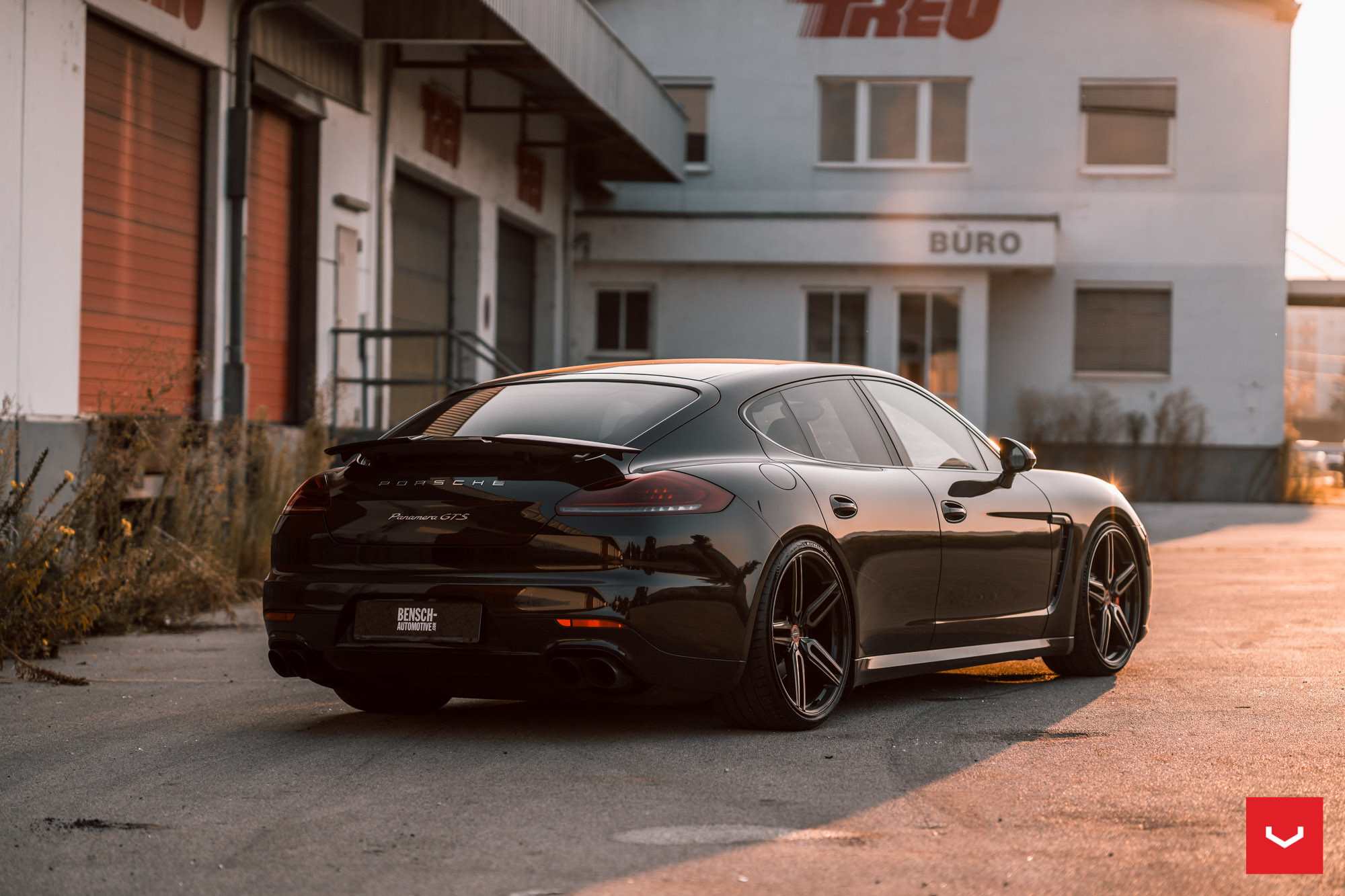 Aftermarket Rear Spoiler on Black Porsche Panamera GTS - Photo by Vossen