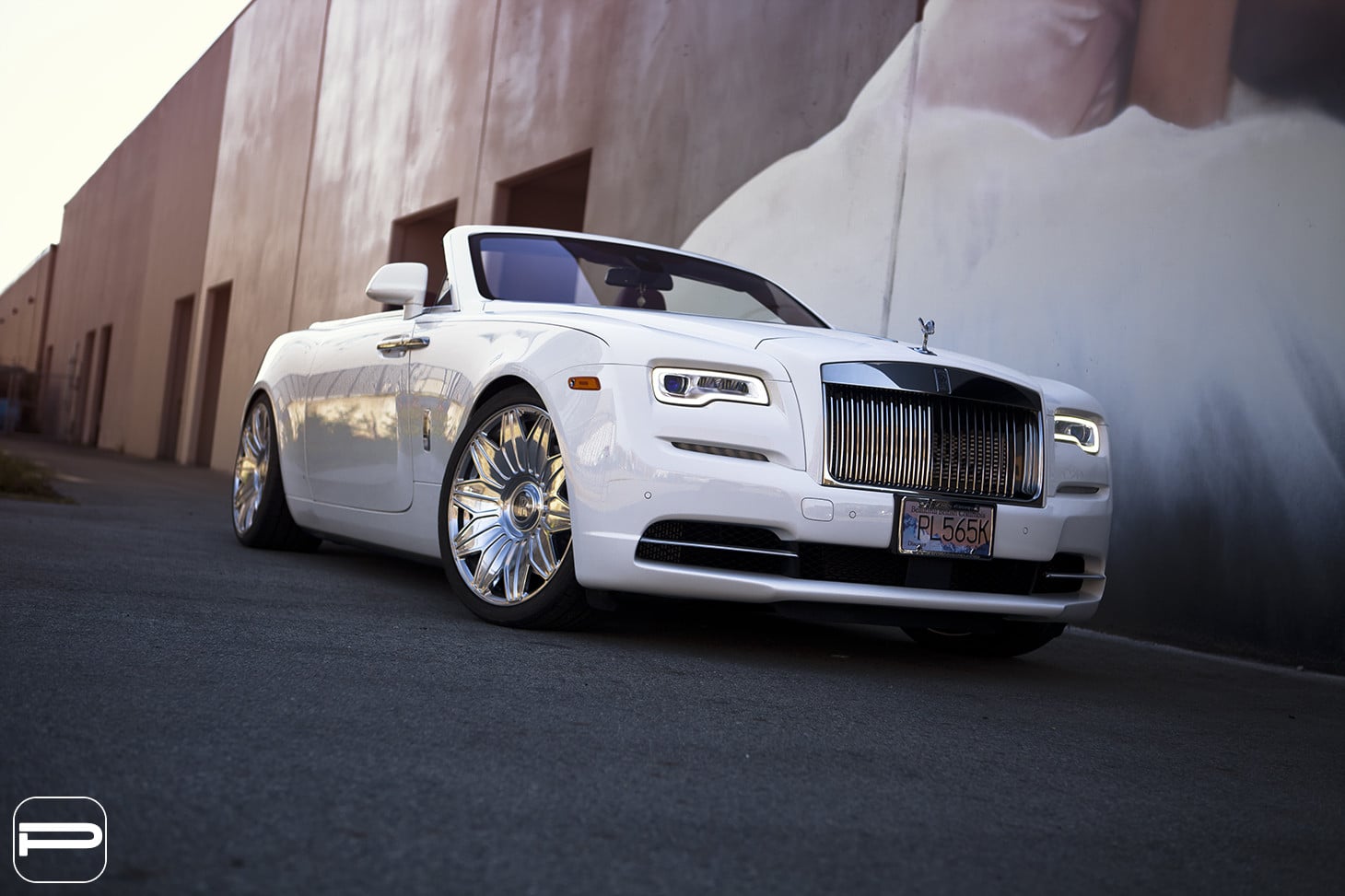 Custom White Convertible Rolls Royce Dawn - Photo by PUR Wheels