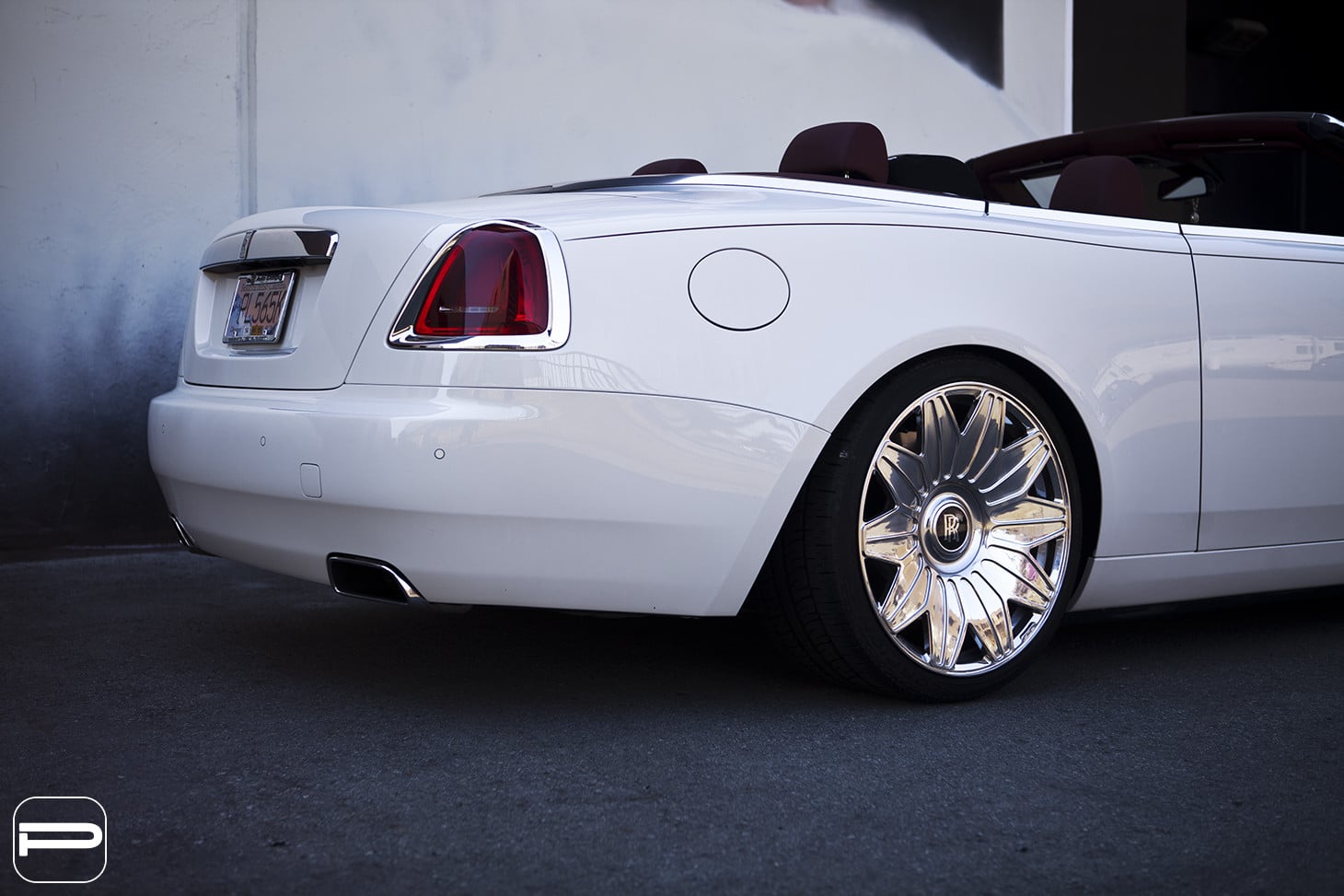 Custom Red Taillights on White Rolls Royce Dawn - Photo by PUR Wheels