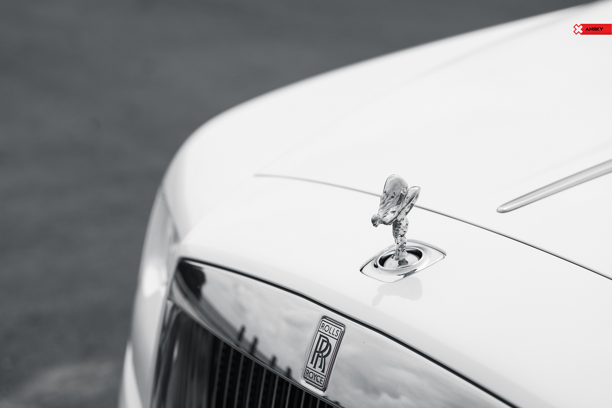 White Convertible Rolls Royce Dawn with Custom Emblem - Photo by ANRKY Wheels