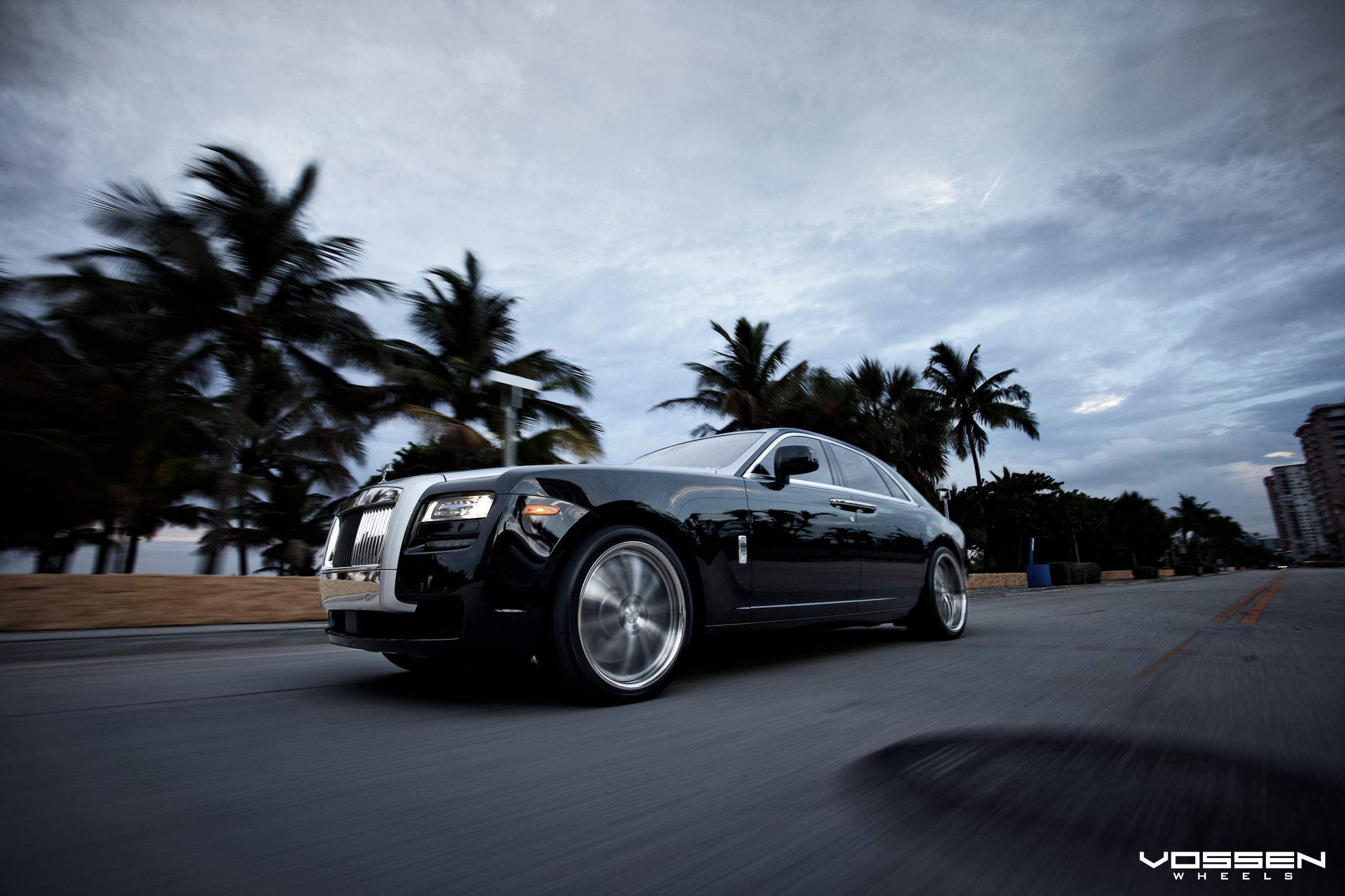 Aftermarket LED Headlights on Black Rolls Royce Ghost - Photo by Vossen