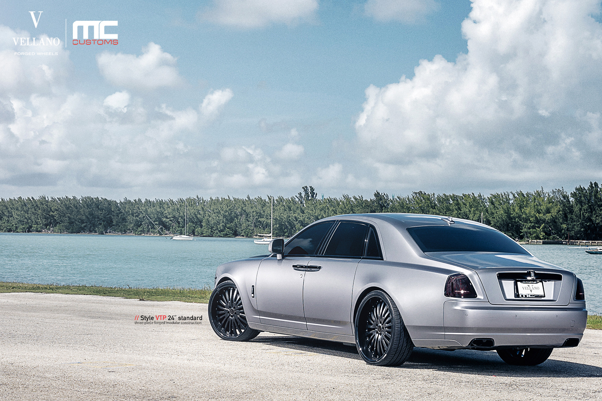 Silver Rolls Royce Ghost with Custom Rear Bumper - Photo by Vellano