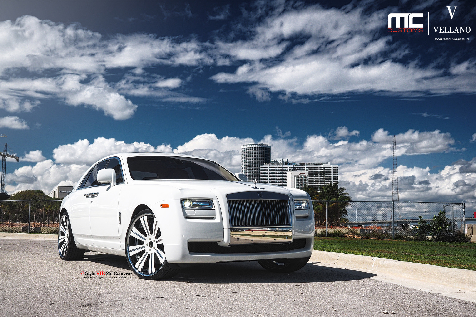 White Rolls Royce Ghost with Chrome Billet Grille - Photo by Vellano
