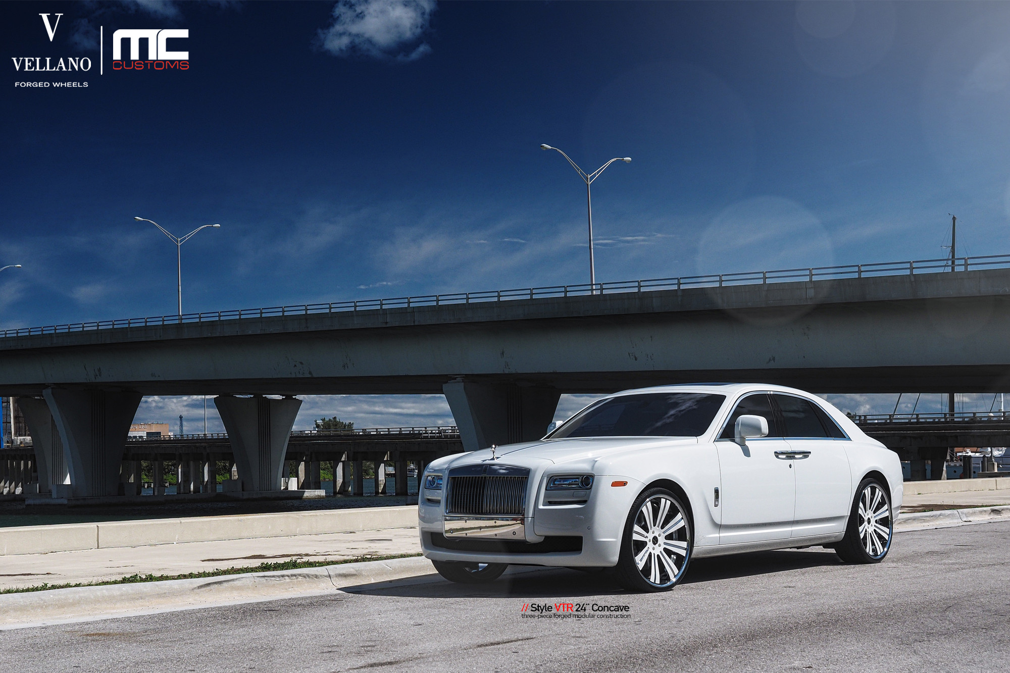 White Rolls Royce Ghost with Custom Front Bumper - Photo by Vellano