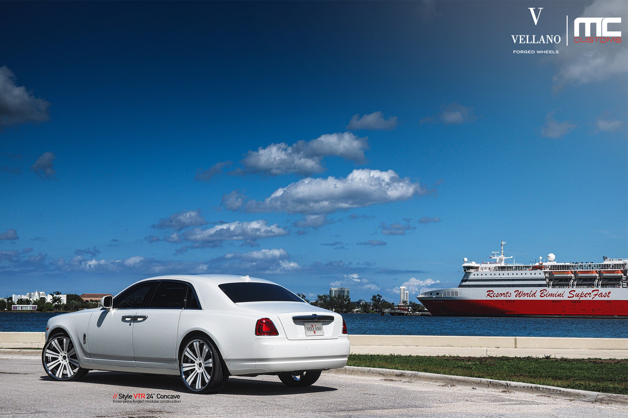 Red LED Taillights on White Rolls Royce Ghost - Photo by Vellano