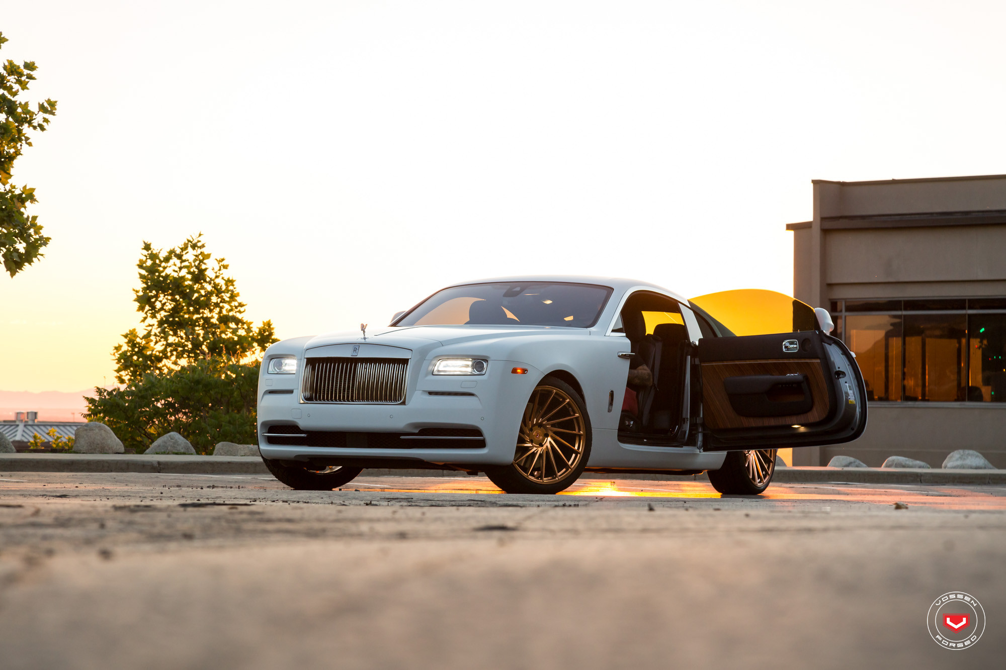White Rolls Royce Wraith with Matte Gold Vossen Wheels - Photo by Vossen