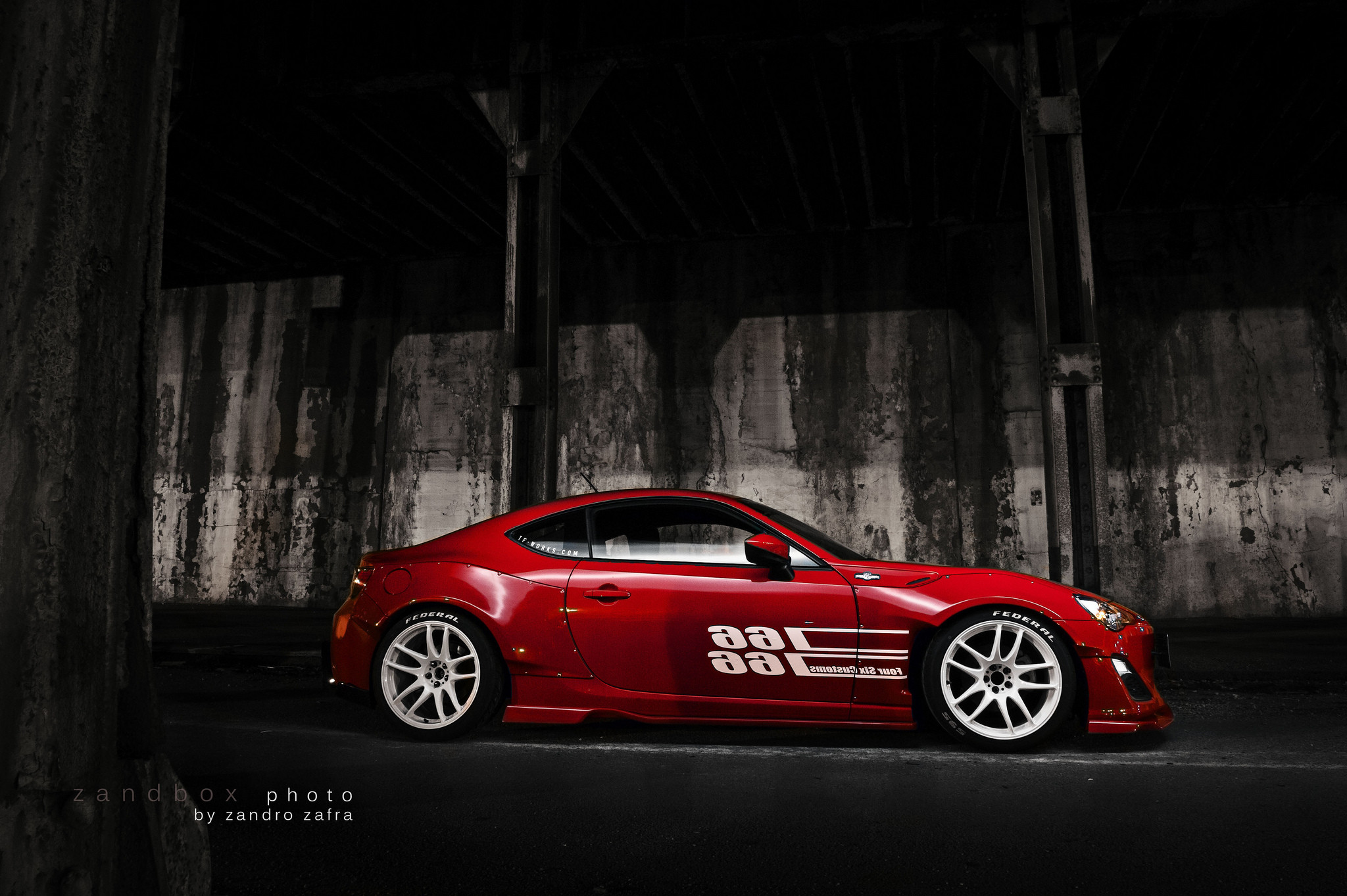 Custom White Wheels on Red Scion FR-S - Photo by zandbox