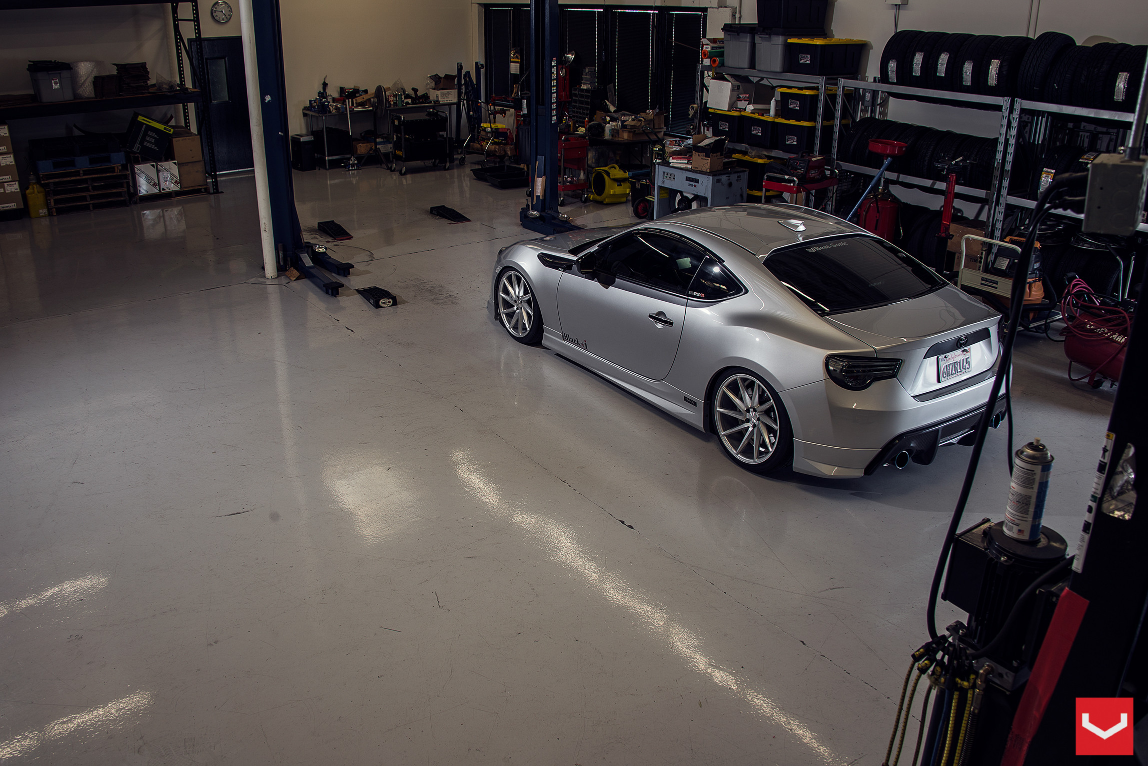 Aftermarket Rear Lip Spoiler on Silver Scion FR-S - Photo by Vossen