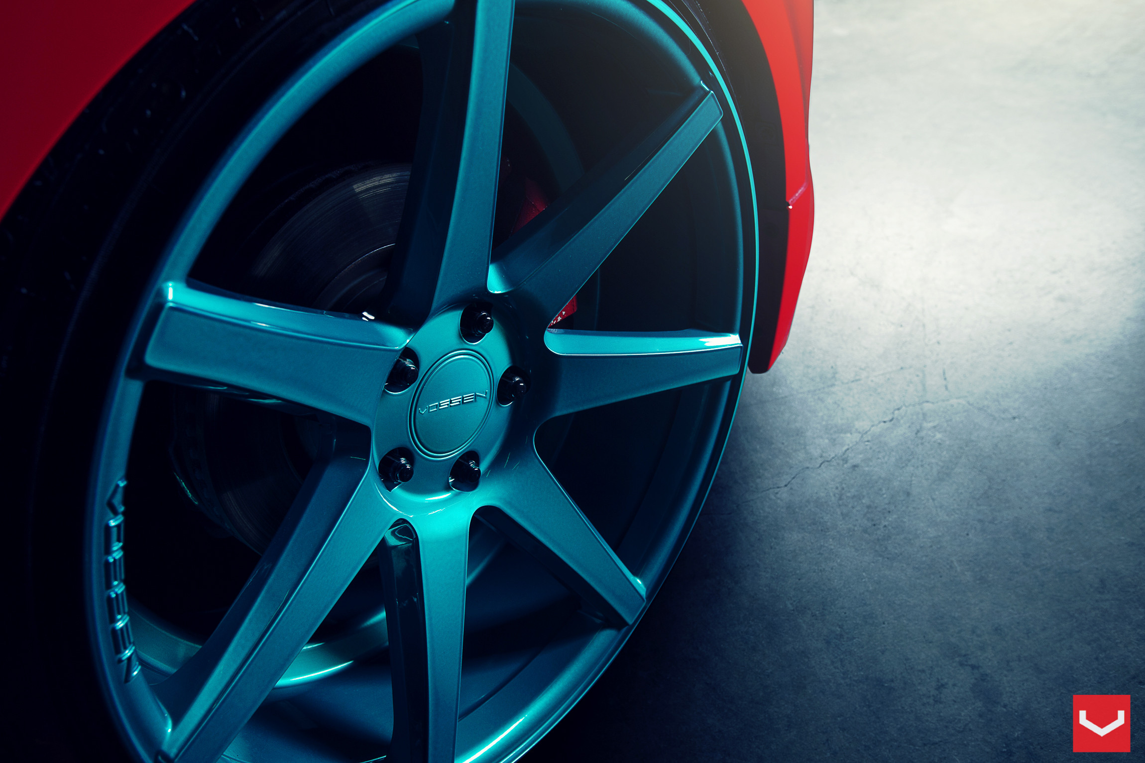 Red Scion TC with Blue Vossen Rims - Photo by Vossen