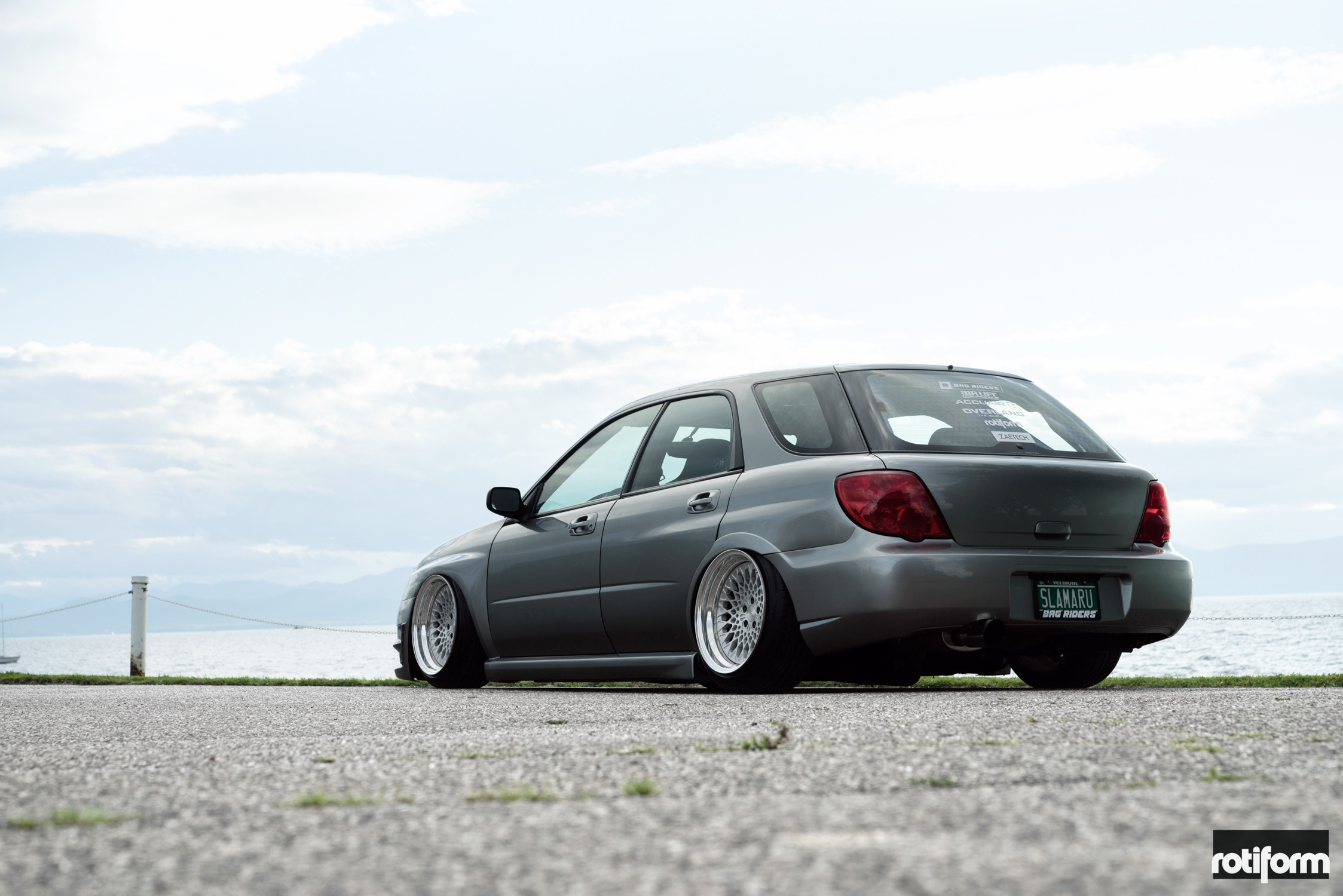 Brushed Silver Rotiform Wheels on Gray Subaru WRX - Photo by Rotiform
