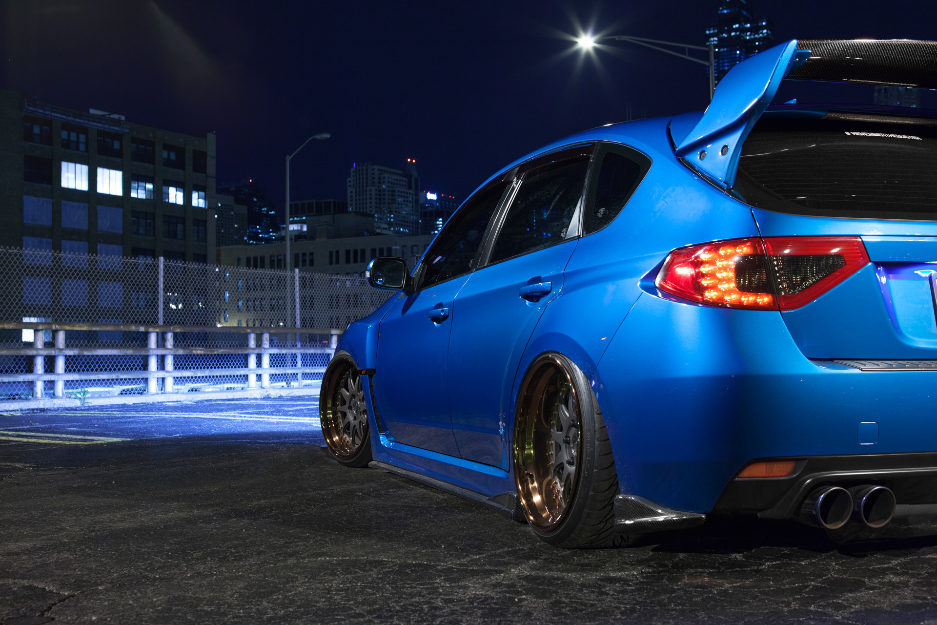Matte Black Avant Garde Rims on Blue Subaru WRX - Photo by Avant Garde Wheels