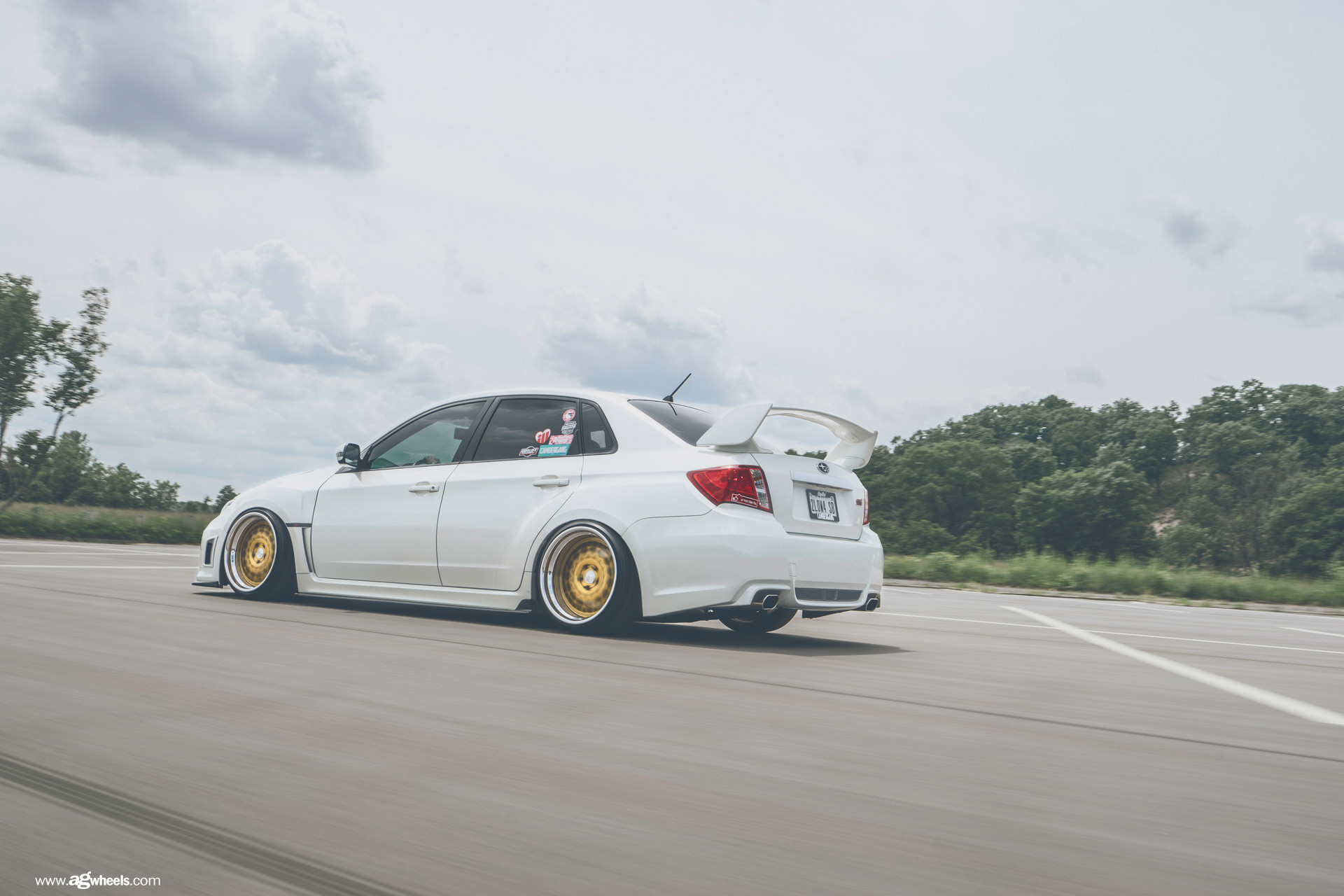 White Subaru WRX with Gold Avant Garde Wheels - Photo by Avant Garde Wheels