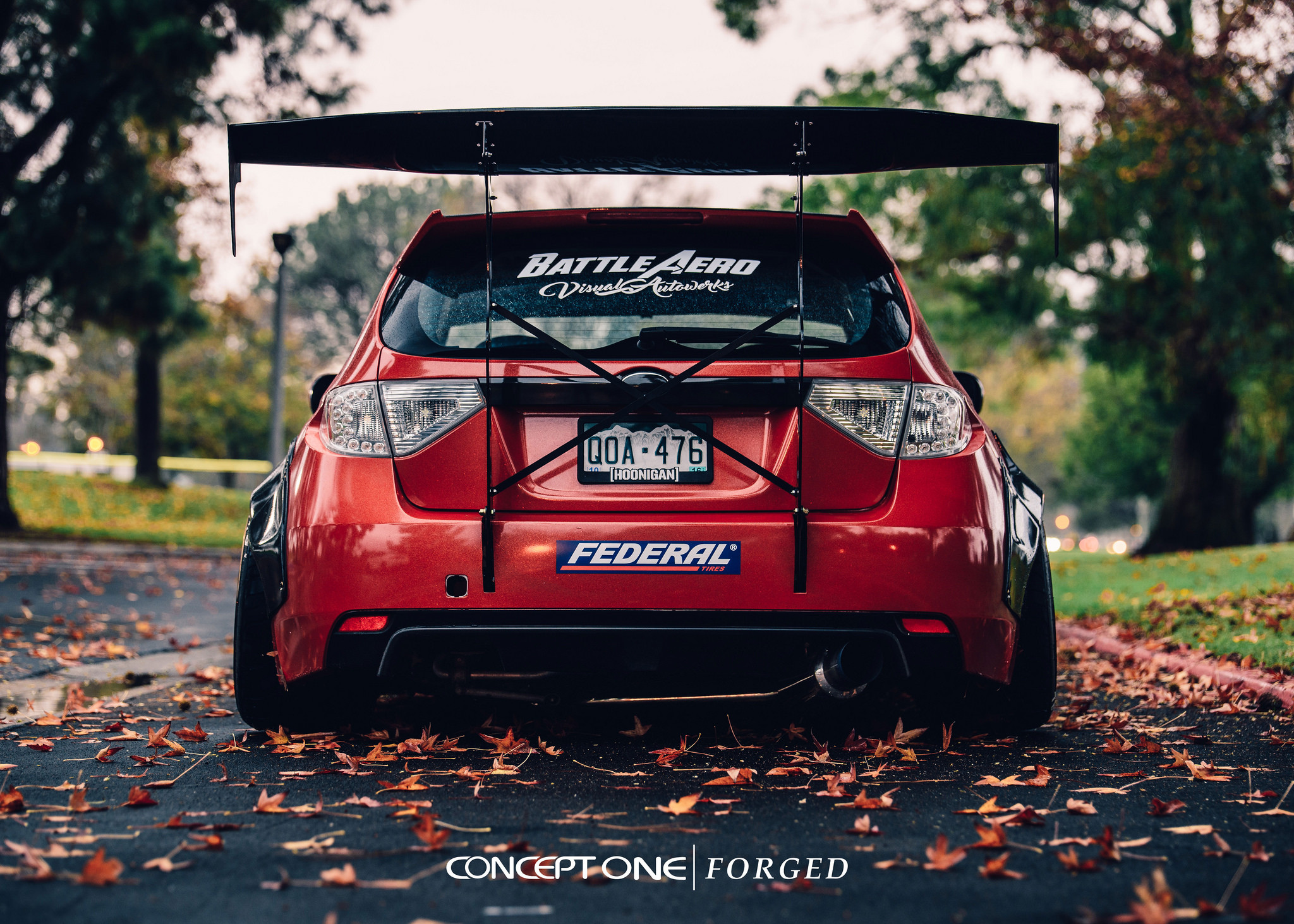 Red Subaru WRX with Large Sport Wing Spoiler - Photo by Concept One