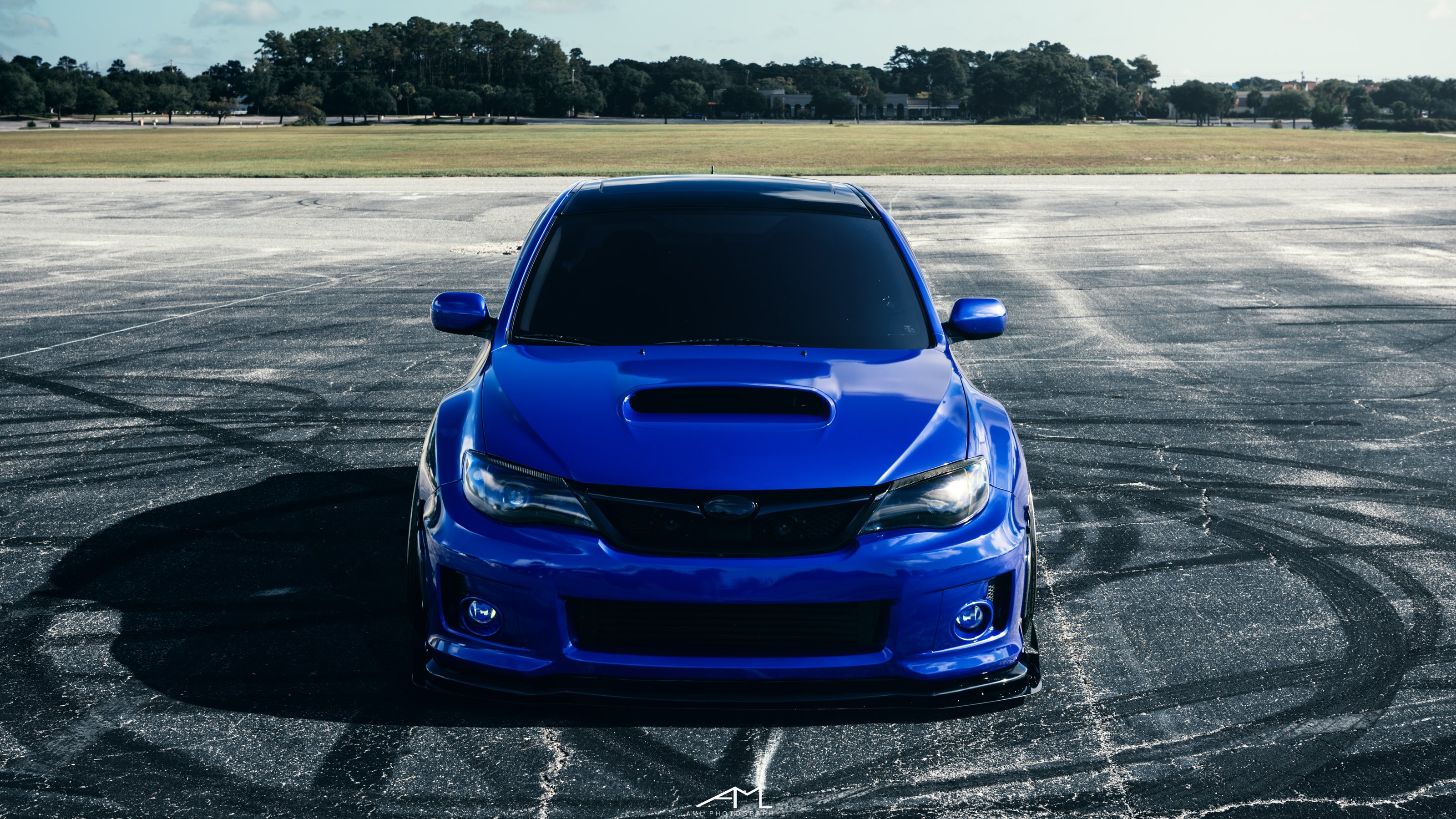 Custom Vented Hood on Blue Stanced Subaru WRX - Photo by Arlen Liverman.