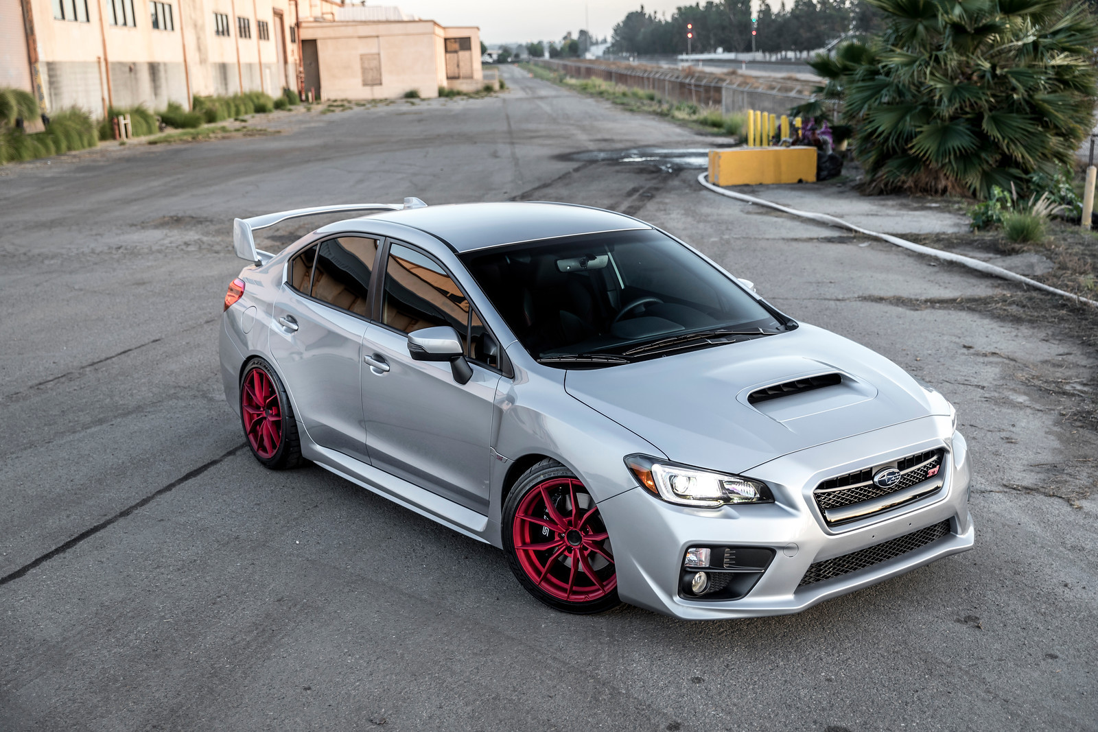 Gray Subaru WRX with Aftermarket Vented Hood - Photo by Vorsteiner