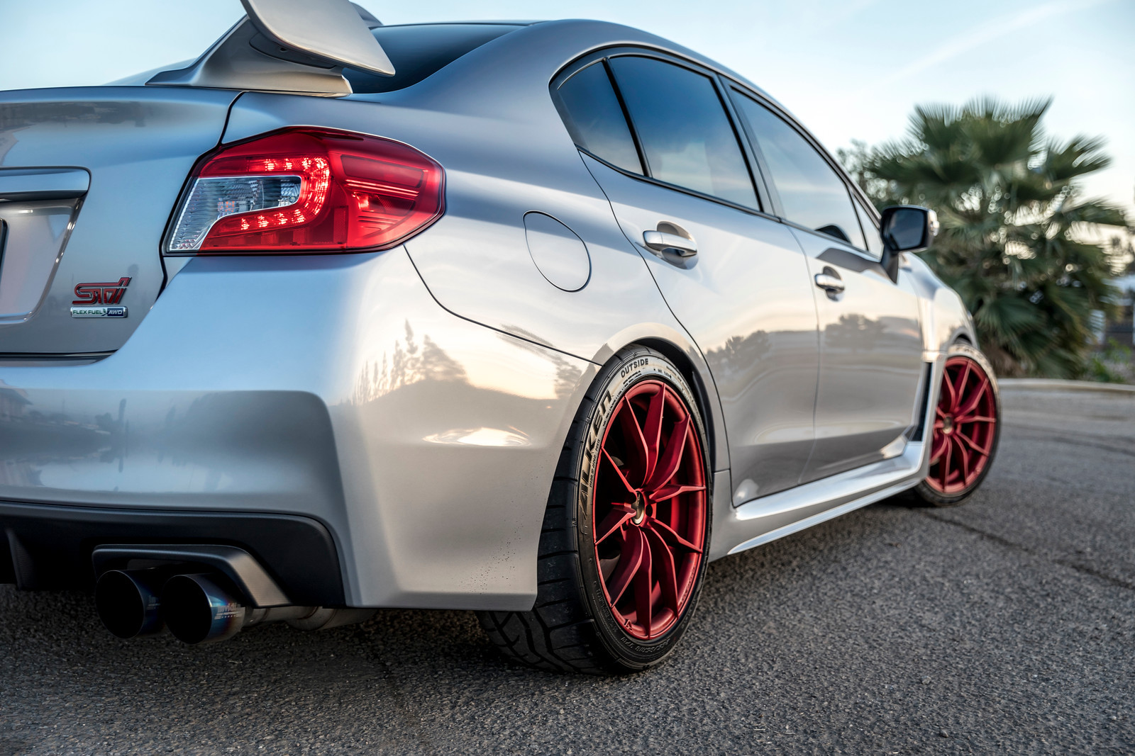 Red LED Taillights on Gray Subaru WRX STI - Photo by Vorsteiner