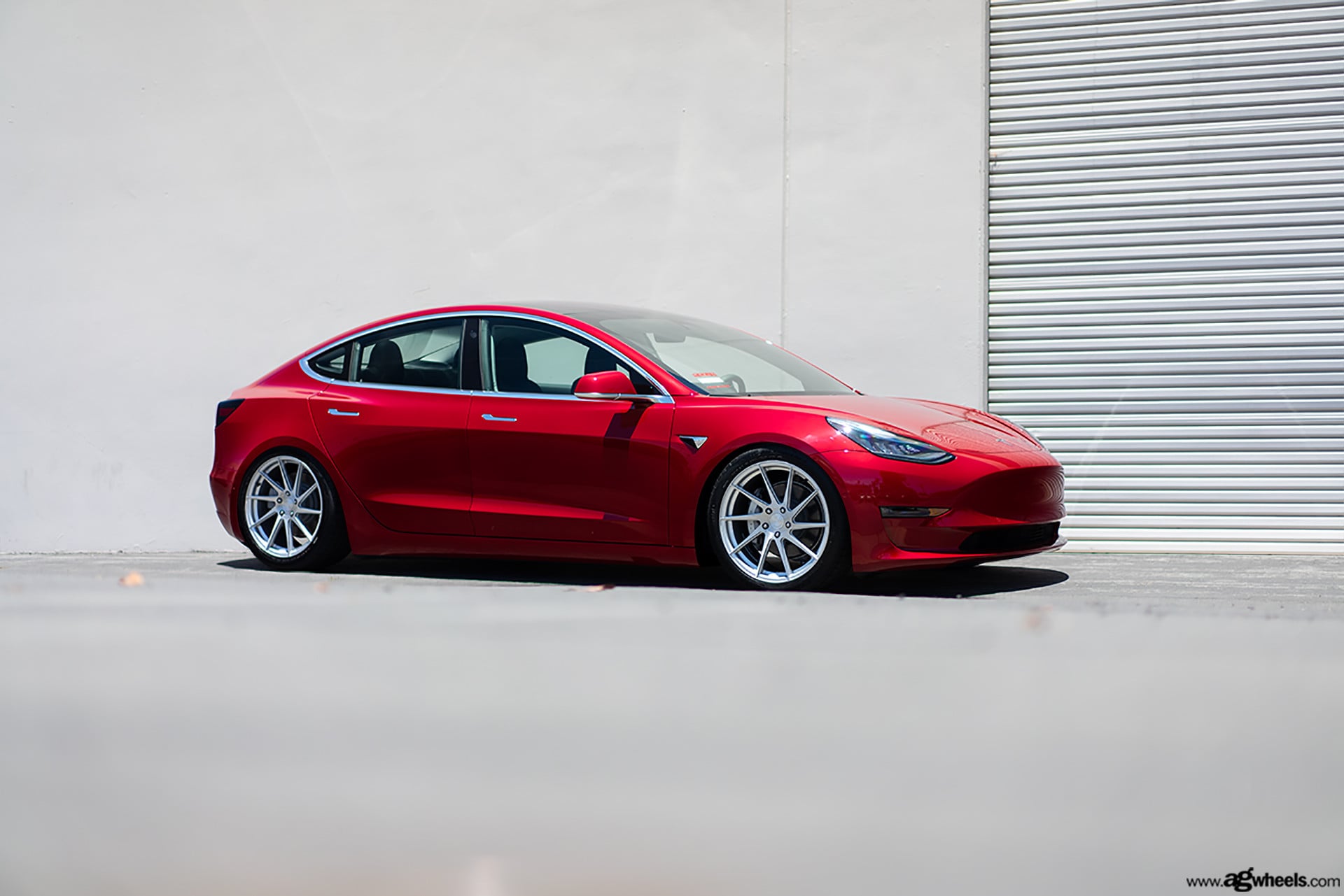 Red Tesla Model 3 with Custom Front Bumper - Photo by Avant Garde Wheels
