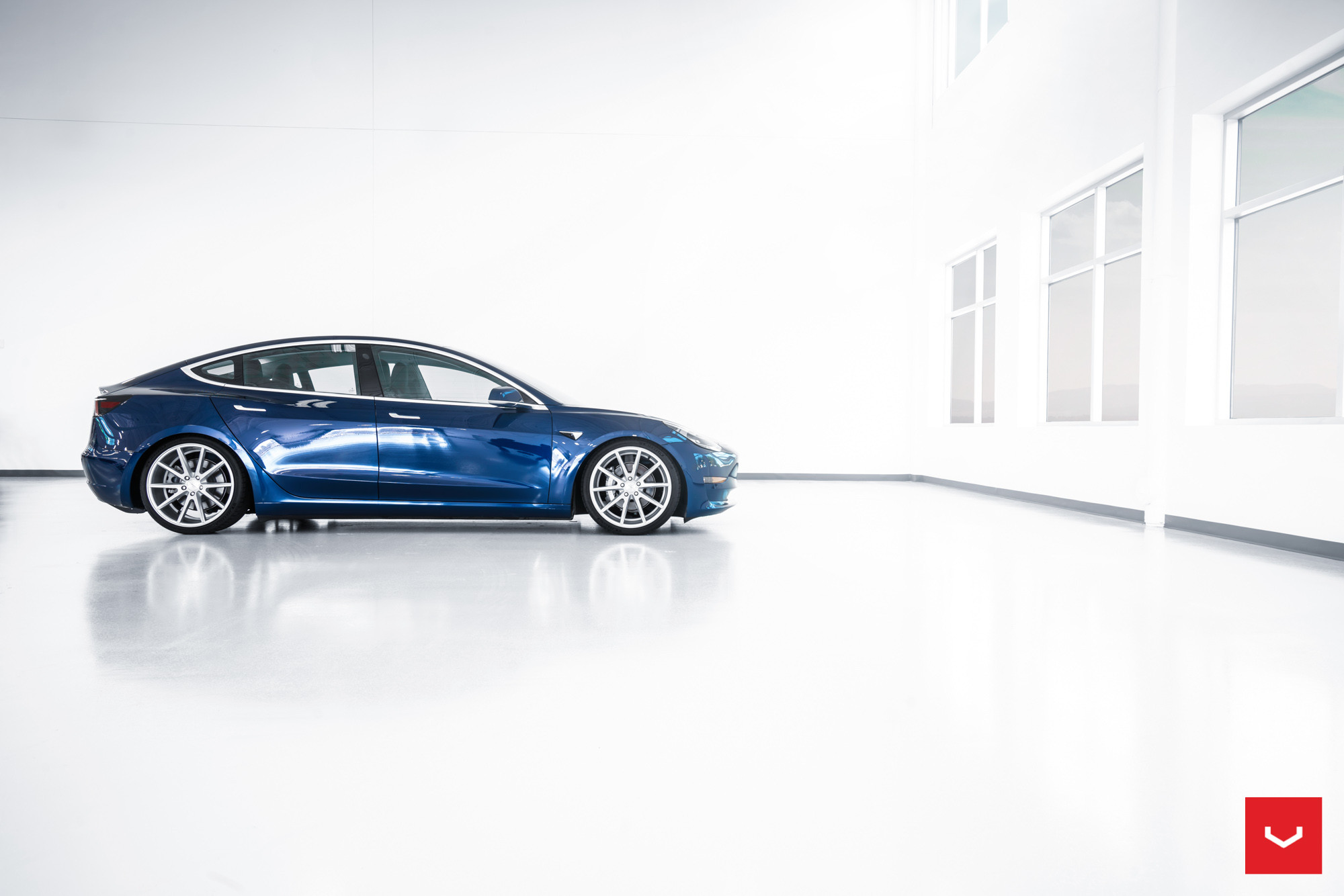 Blue Tesla Model 3 with Custom Vossen Rims - Photo by Vossen