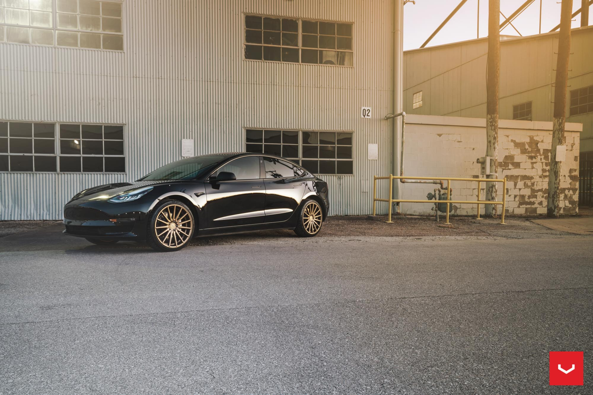 Black Tesla Model 3 with Aftermarket Front Bumper - Photo by Vossen