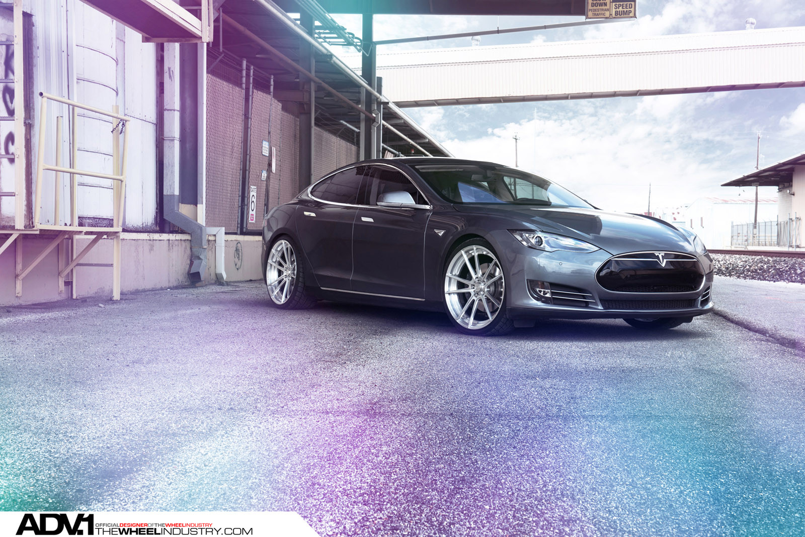 Polished ADV1 Wheels on Gray Tesla Model S - Photo by ADV.1