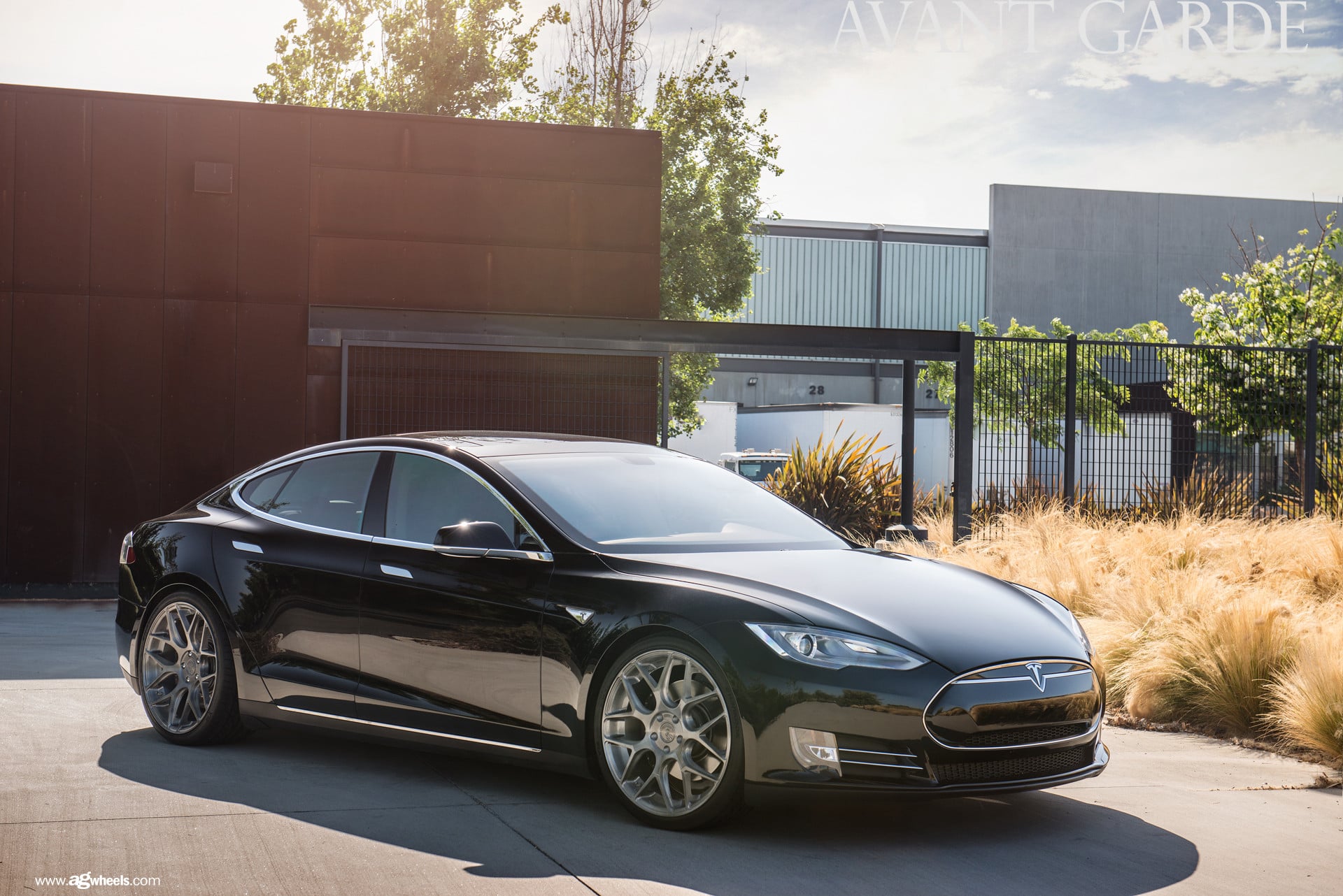 Aftermarket Front Bumper on Black Tesla Model-S - Photo by Avant Garde Wheels