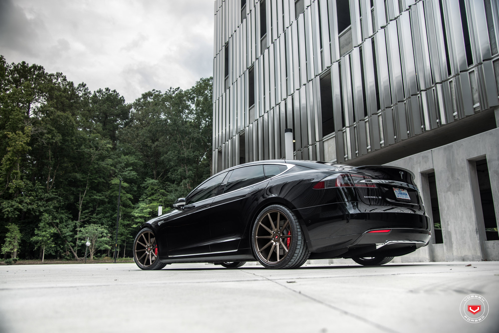 Black Tesla Model S with Rear Bumper Cover - Photo by Vossen