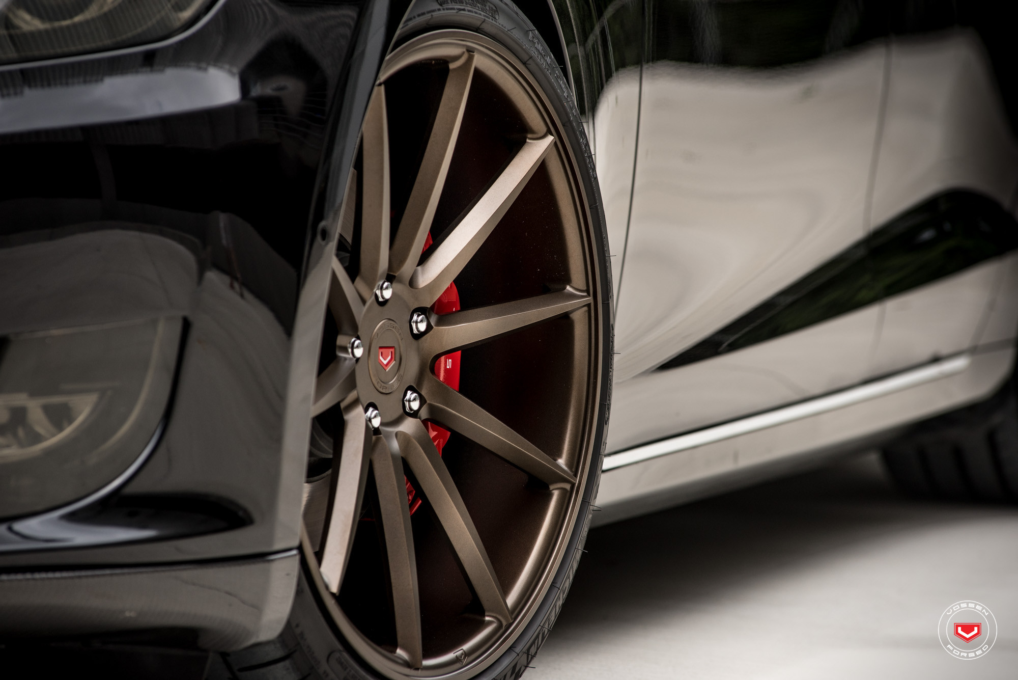 Satin Bronze VPS Vossen Rims on Tesla Model S - Photo by Vossen