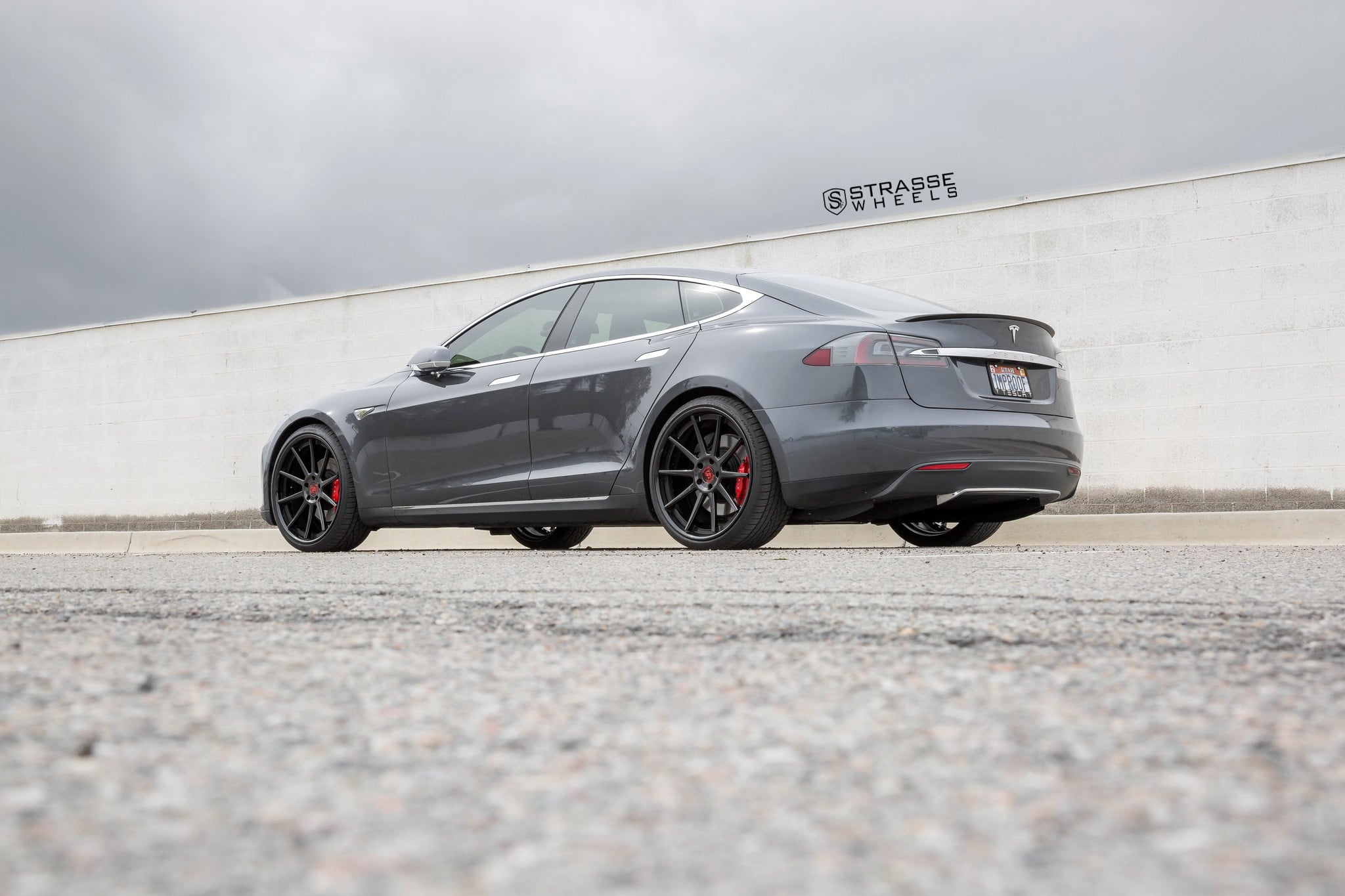 Custom LED Taillights on Gray Tesla Model S - Photo by Strasse Forged