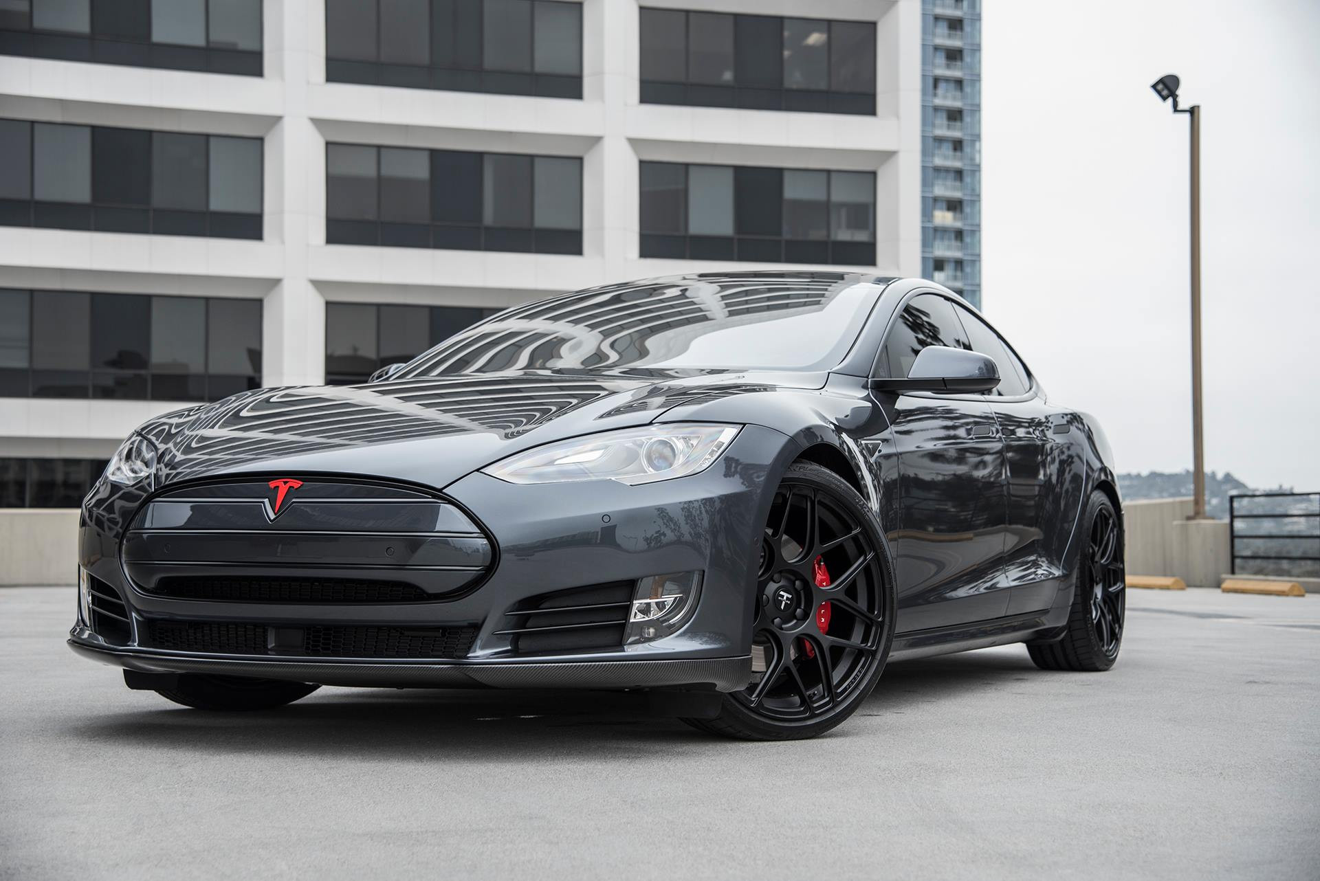 Custom Headlights on Black Tesla Model S - Photo by T Sportline