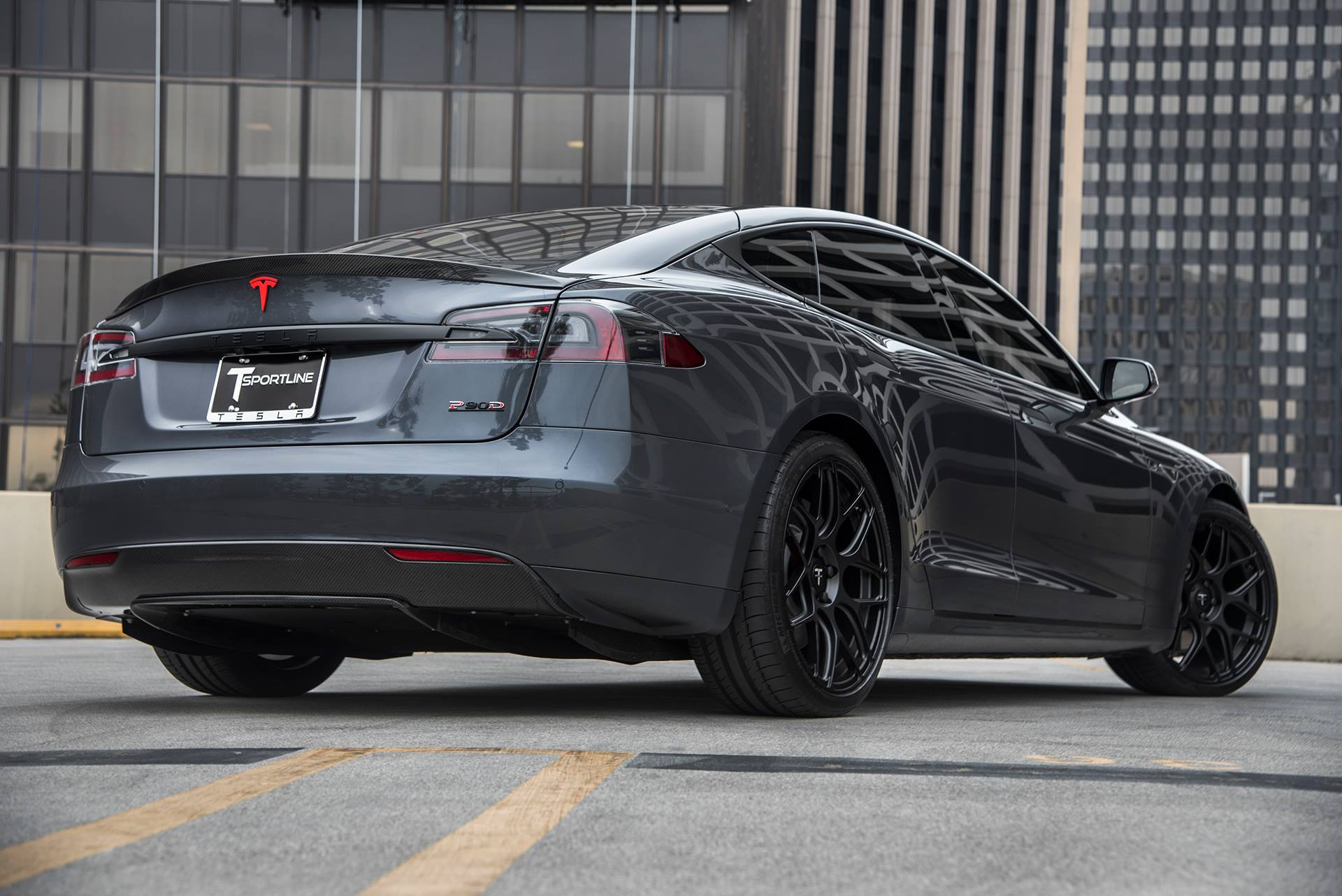 Black Black Tesla Model S with Rear Lip Spoiler - Photo by T Sportline