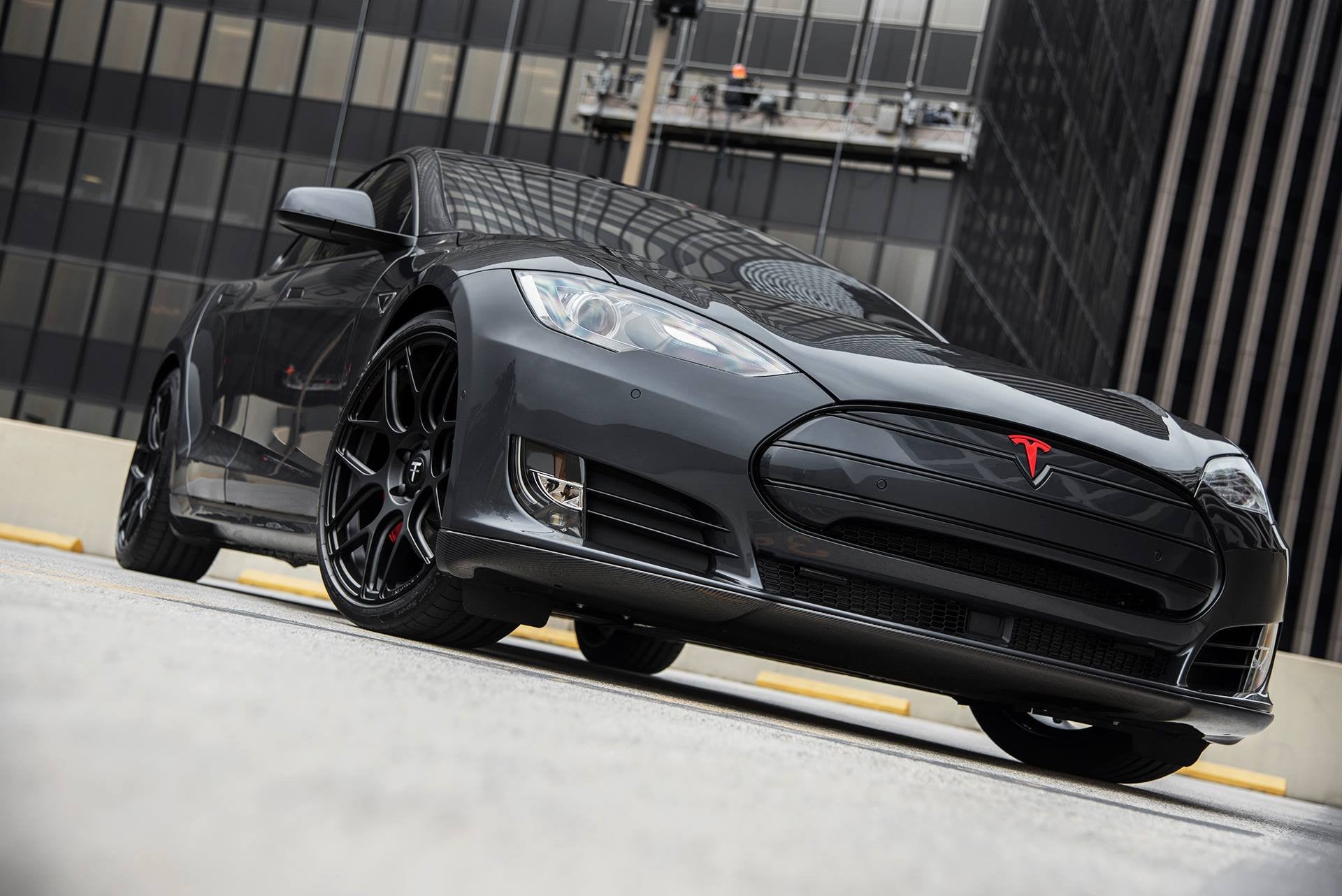 Aftermarket Side Skirts on Black Black Tesla Model S - Photo by T Sportline