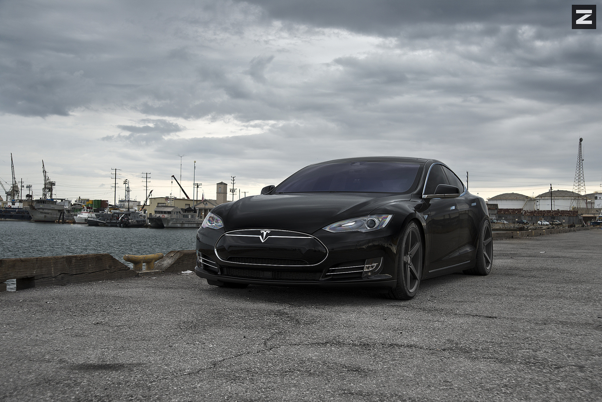 Black Tesla Model S with Custom Front Bumper - Photo by Zito Wheels