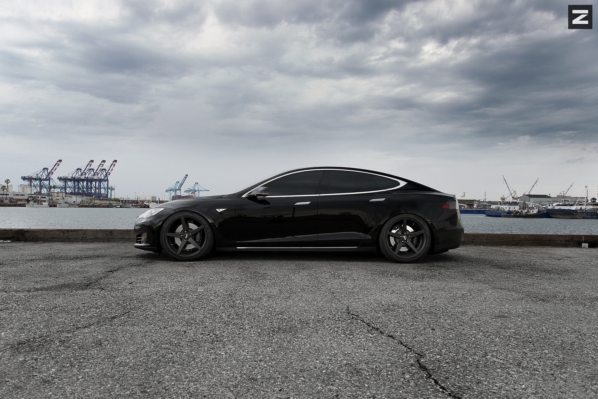 Custom Black Tesla Model S Side Skirts  - Photo by Zito Wheels
