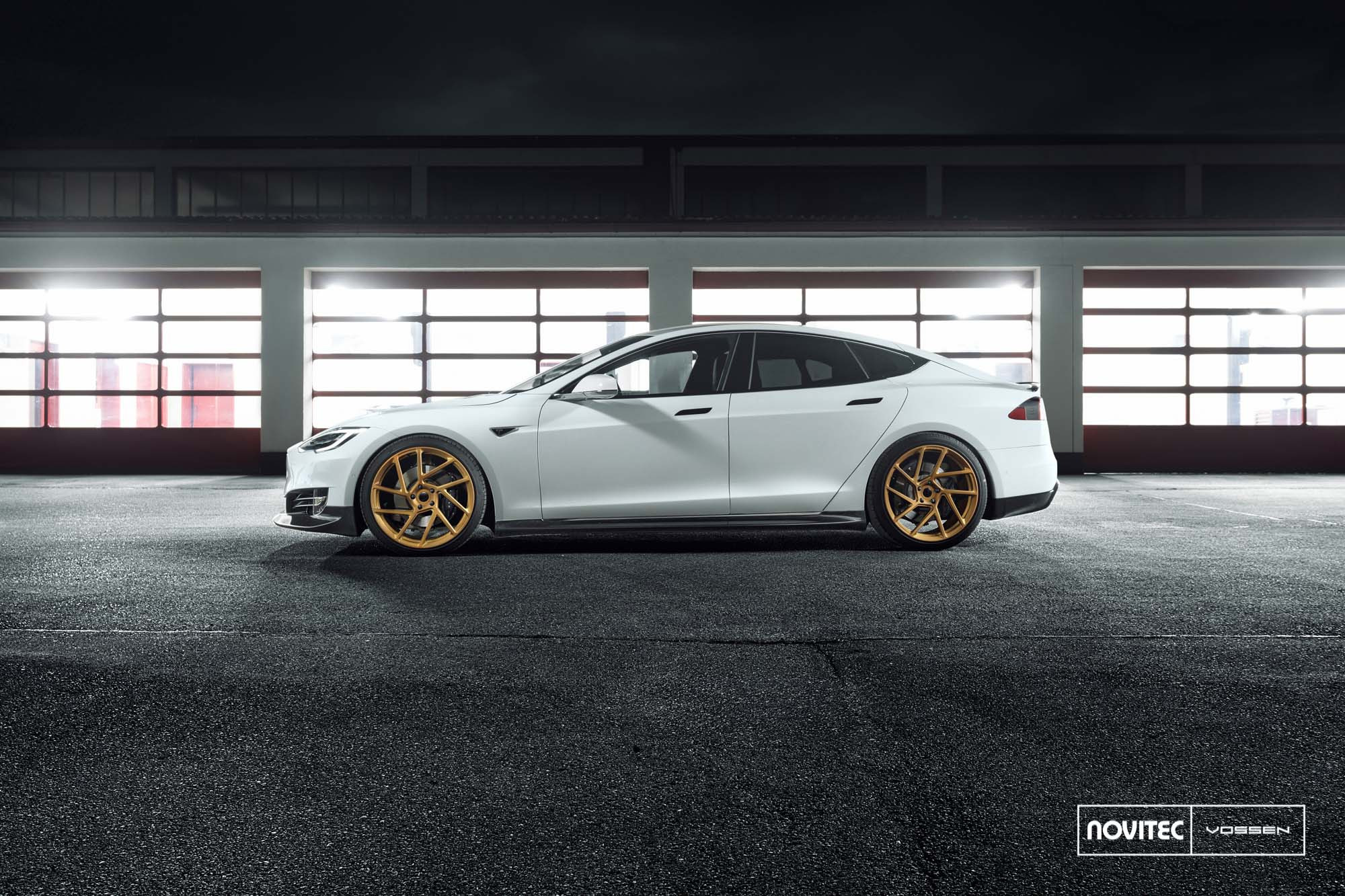 Custom White Tesla Model S Side Skirts - Photo by Vossen