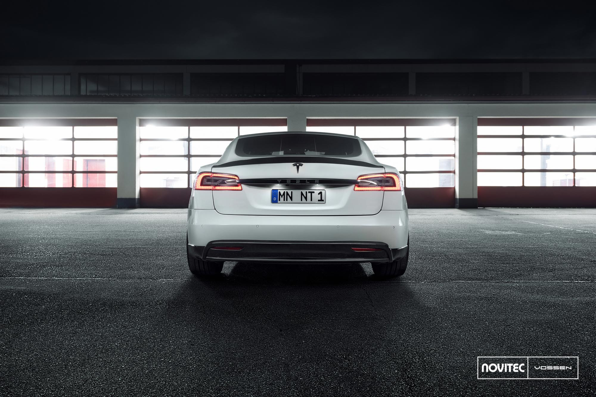 Red LED Taillights on White Tesla Model S - Photo by Vossen