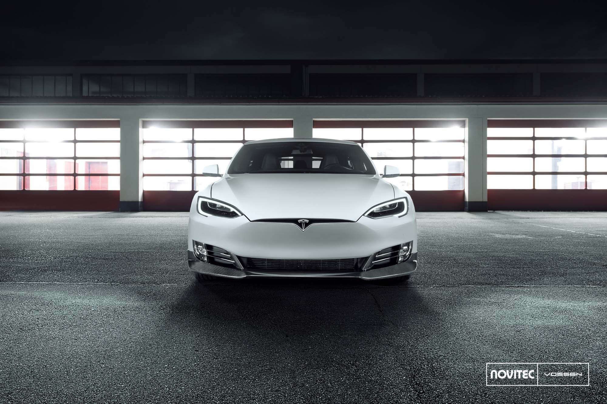 White Tesla Model S with Custom Headlights - Photo by Vossen