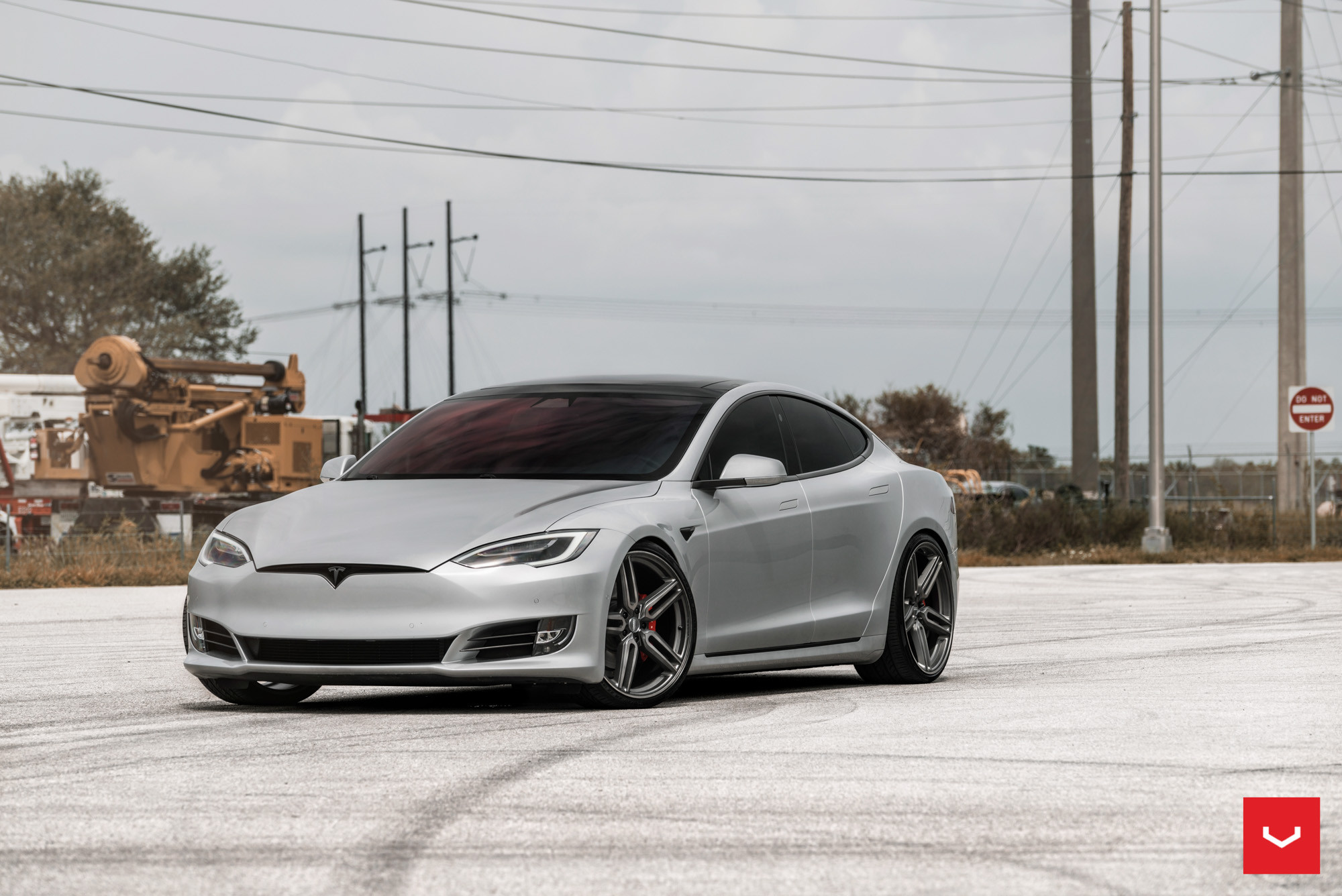 Custom Headlights on Gray Tesla Model S - Photo by Vossen