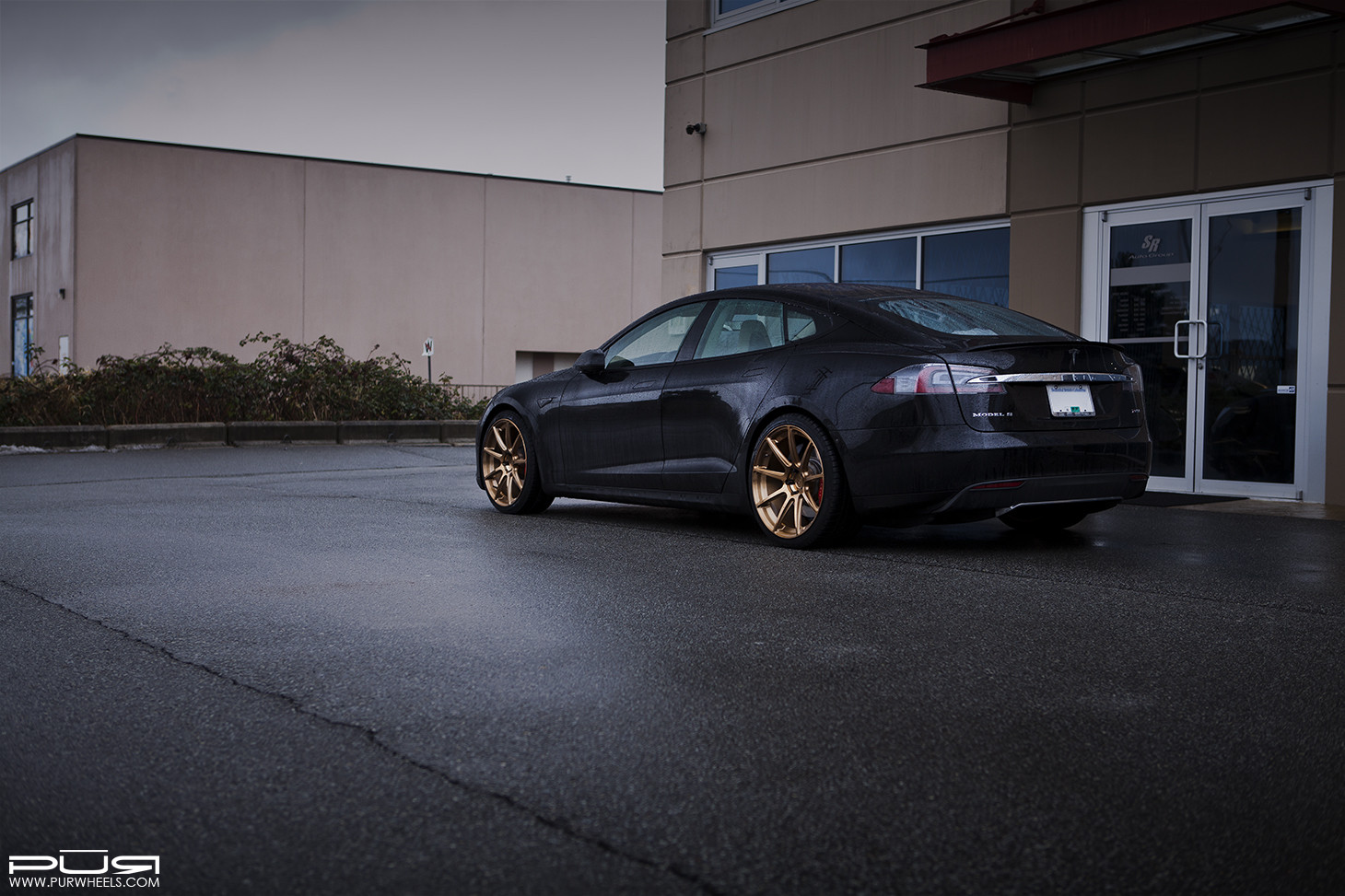 Black Tesla Model S with Custom Red LED Taillights  - Photo by PUR Wheels