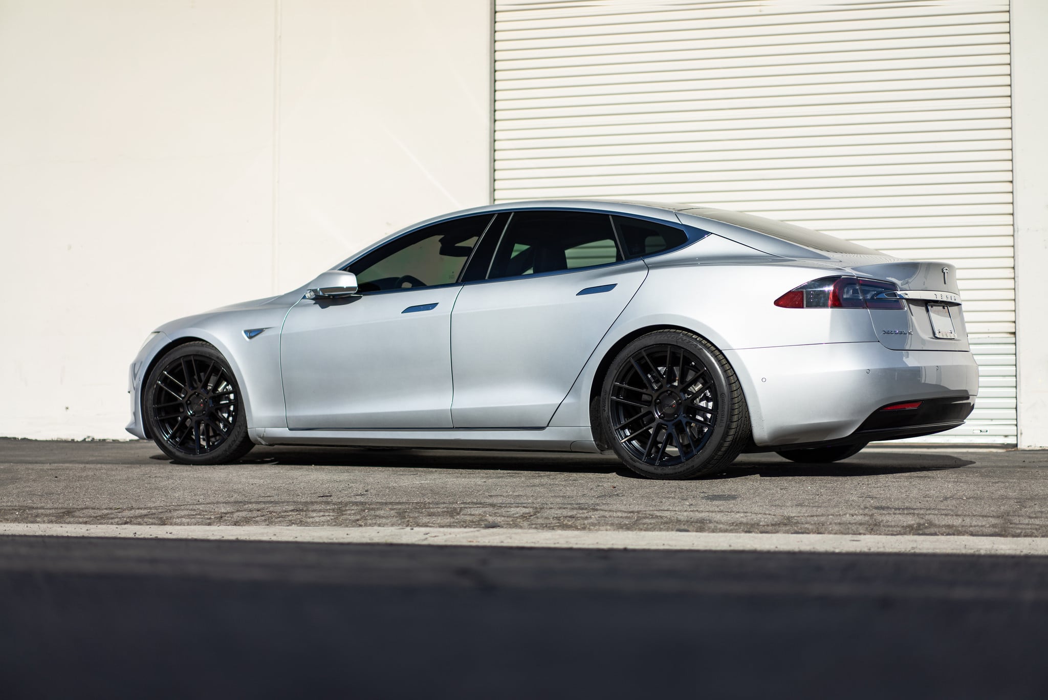 Gloss Black TSW Rims on Silver Tesla Model S - Photo by TSW Wheels