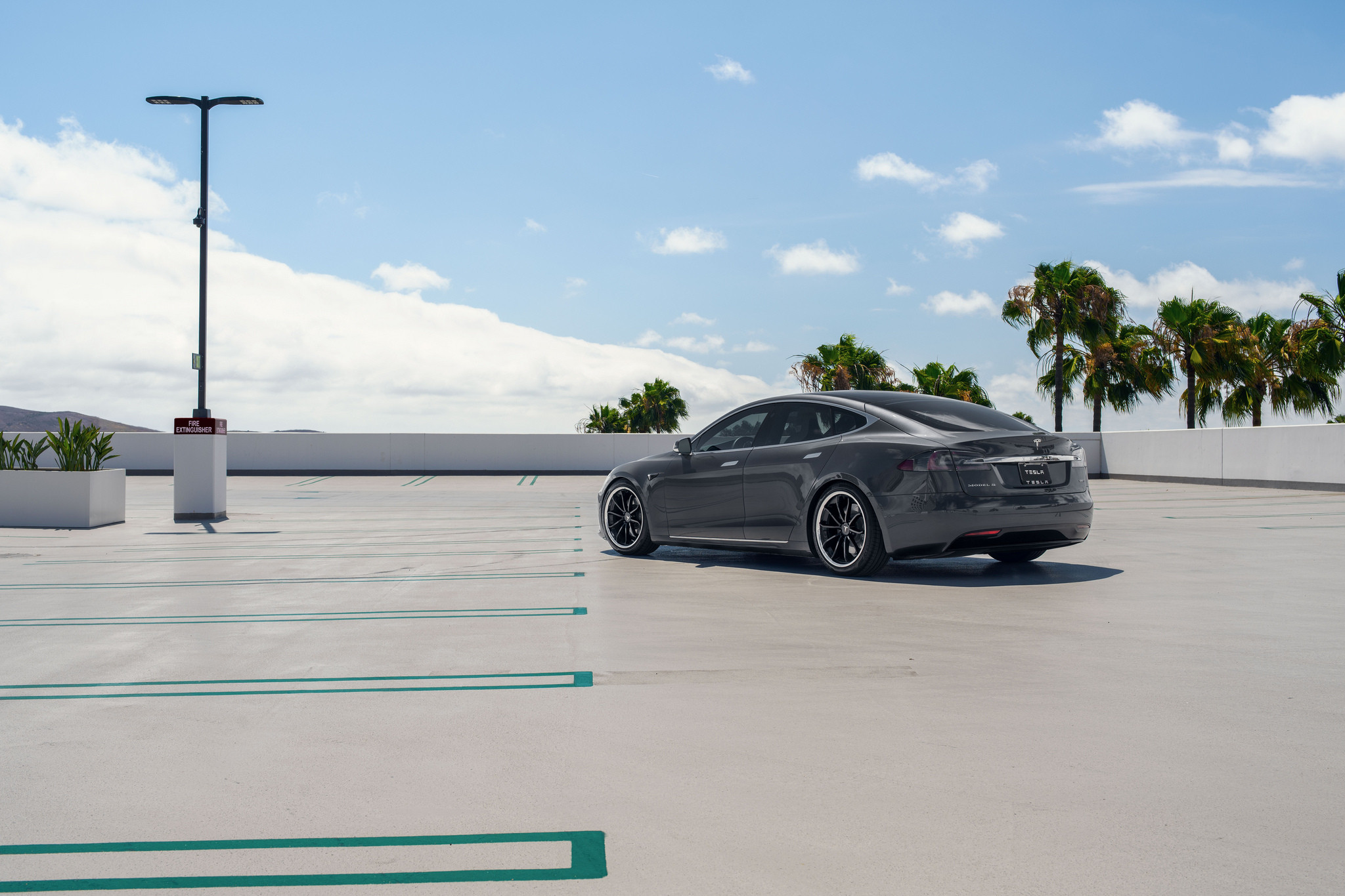 Gray Tesla Model S with Red Smoke LED Taillights - Photo by Blaque Diamond Wheels