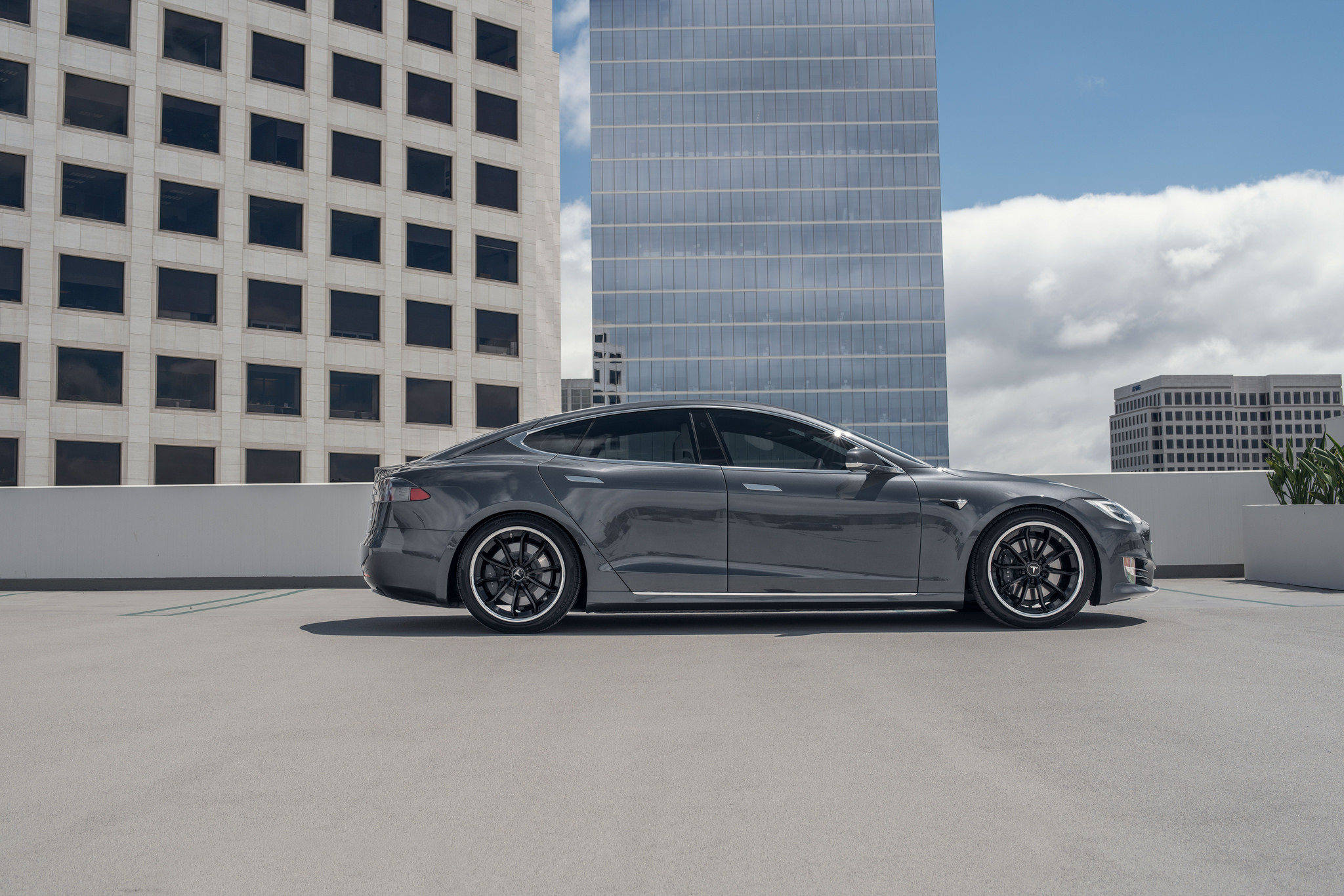 Gray Tesla Model S with Aftermarket Side Skirts - Photo by Blaque Diamond Wheels